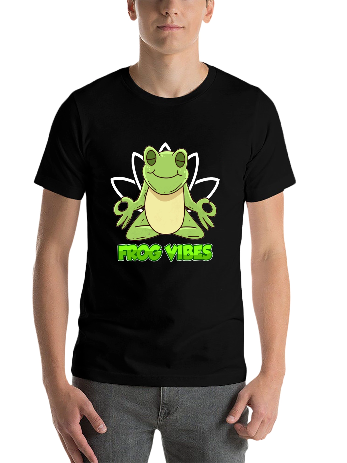 Black Frog Vibes Meditation T-Shirt - Black view 7