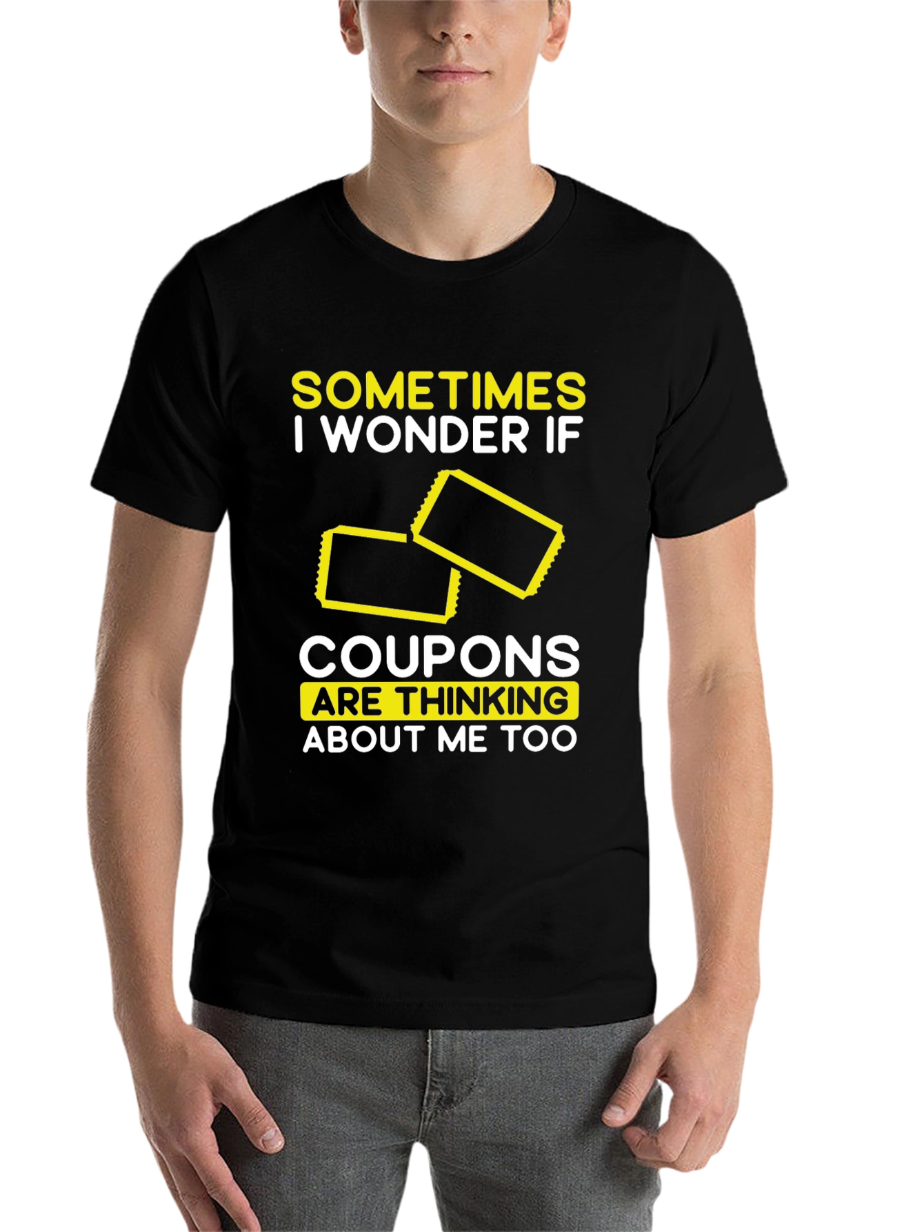 Black Coupon Thinking T-Shirt, Funny Graphic Tee view 7