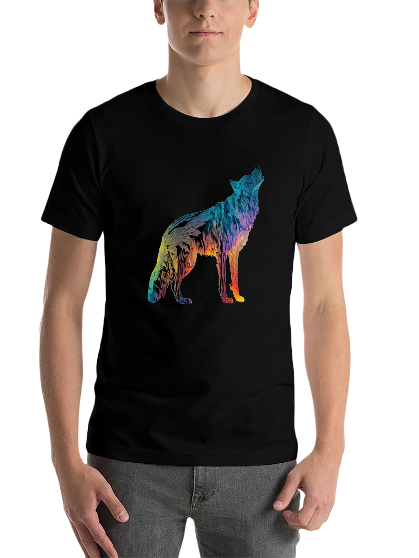 Black Vivid Wolf Graphic Tee - Men's Black T-Shirt view 7