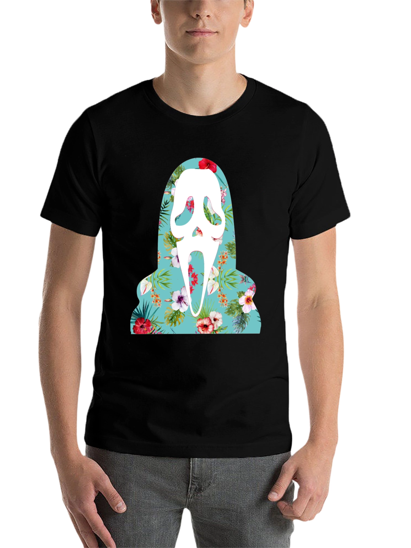 Black Floral Scream Ghost T-Shirt view 7