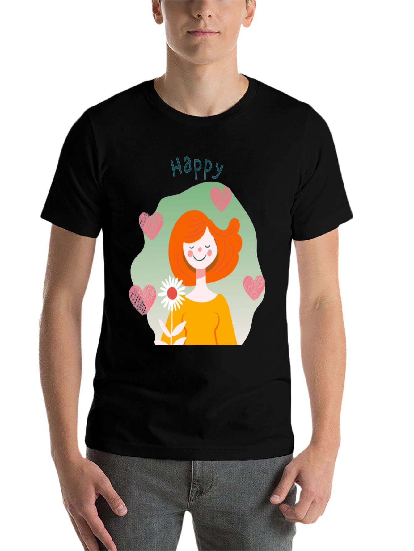 Black Happy Heart Graphic Tee - Men's Black T-Shirt view 7