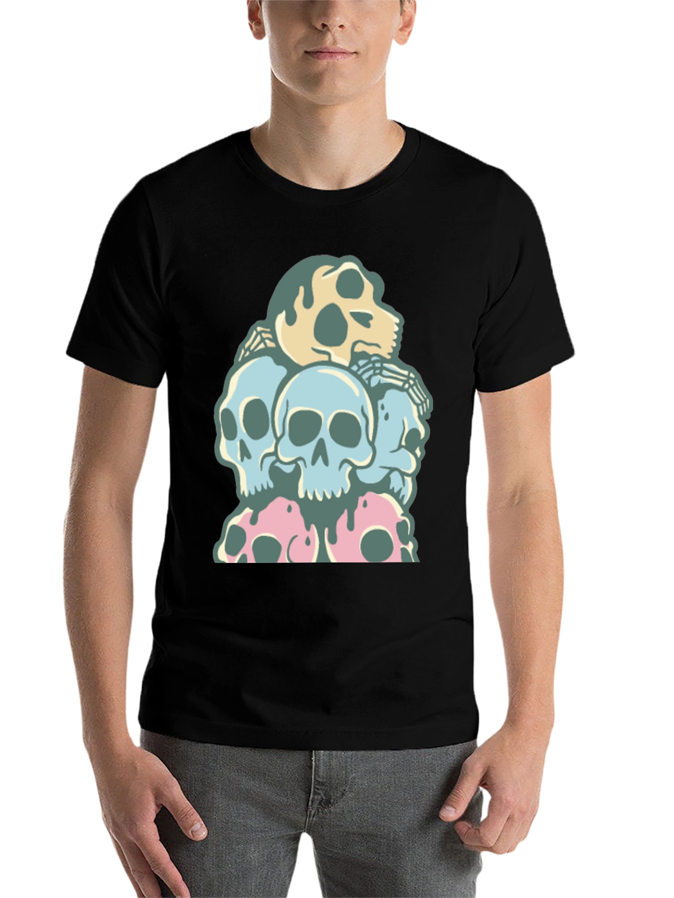 Black Skull Pile T-Shirt - Dark Humor Graphic Tee view 7