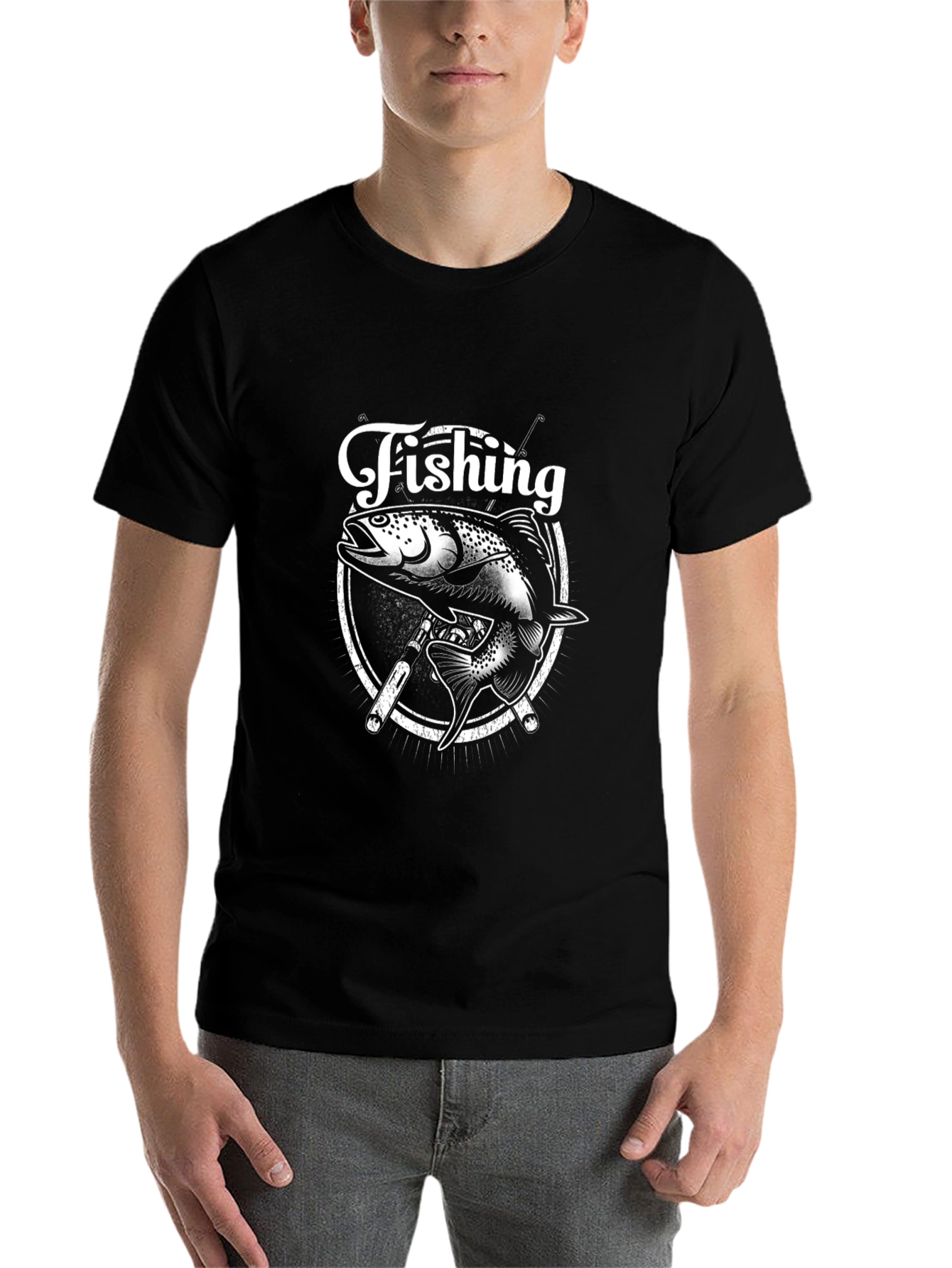 Black Fishing Graphic Tee - Bass Design, Black Cotton view 7