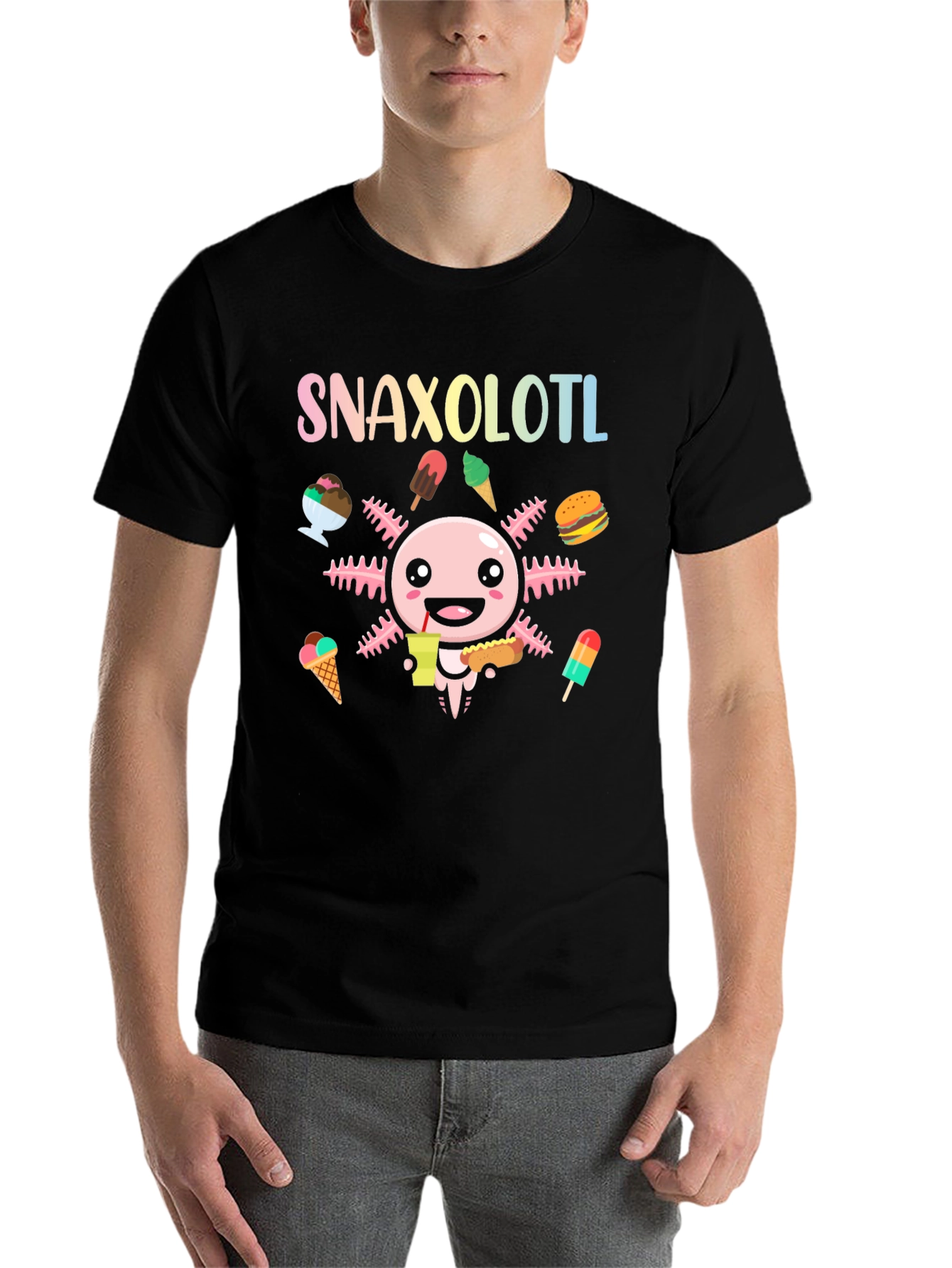 Black Snaxolotl Axolotl Food Lover T-Shirt view 7