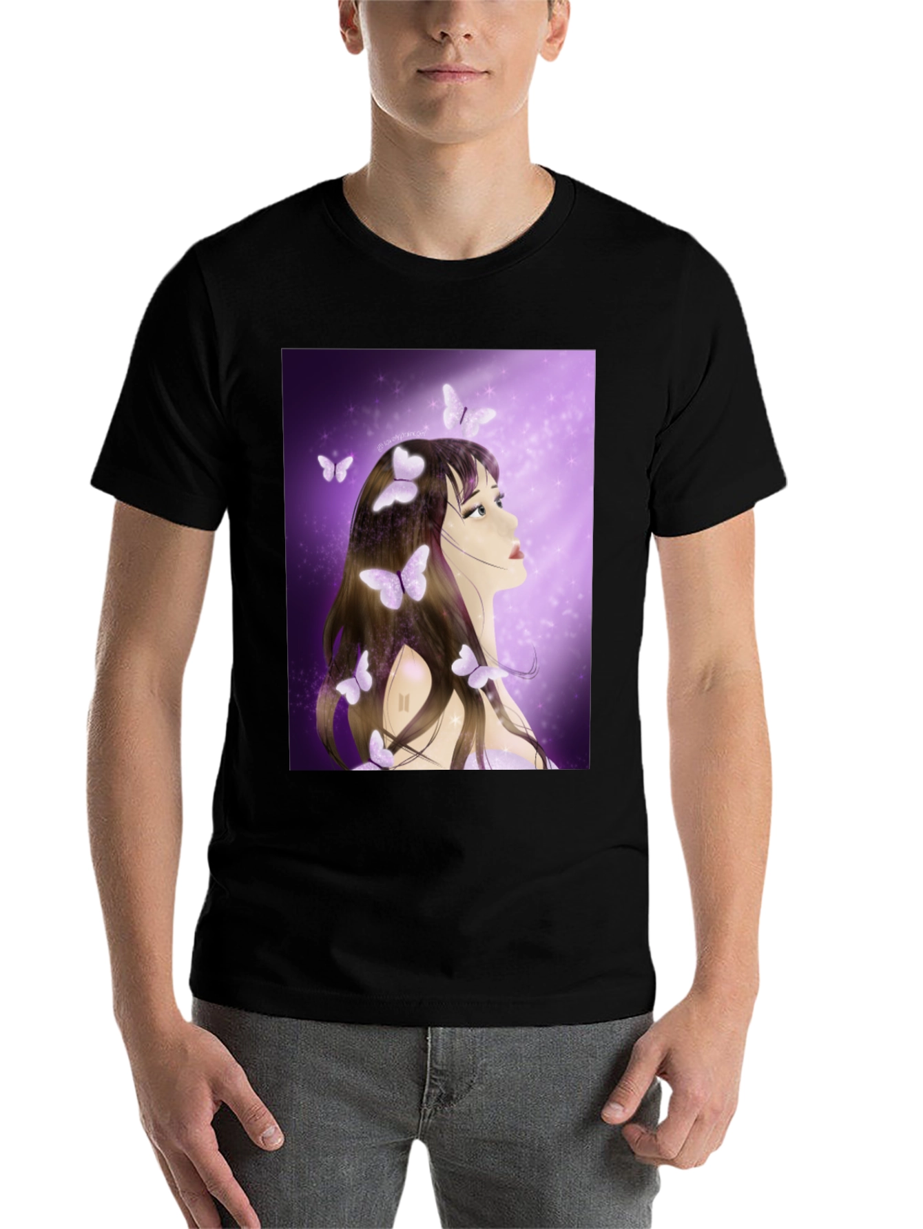 Black Girl with Butterfly T-Shirt - Artistic Graphic Tee view 7
