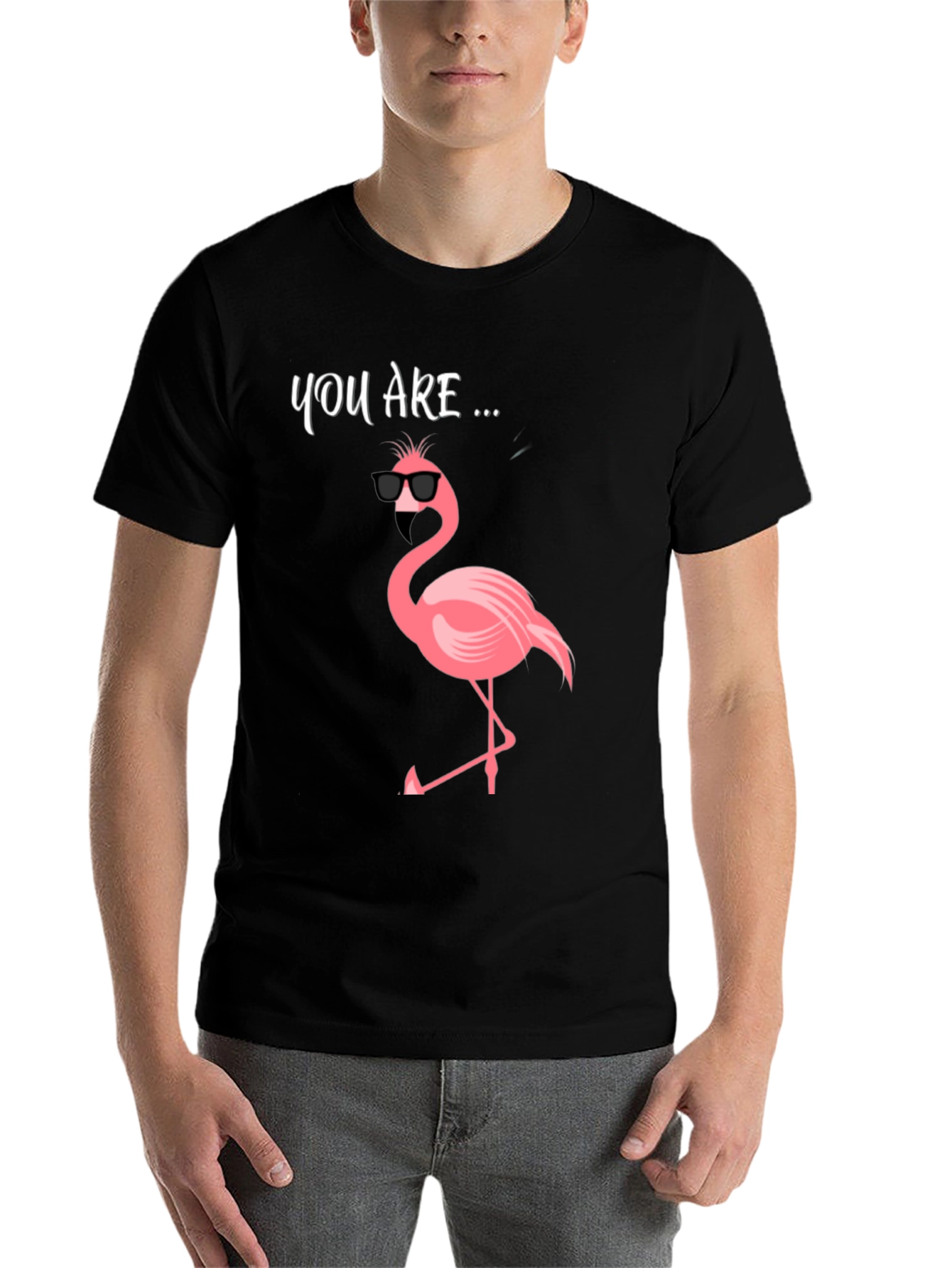 Black Cool Flamingo Graphic Tee - Men's Black T-Shirt view 7