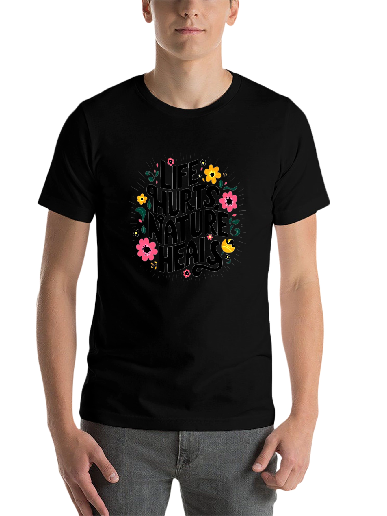 Black Life Hurts Nature Heals Graphic T-Shirt view 7