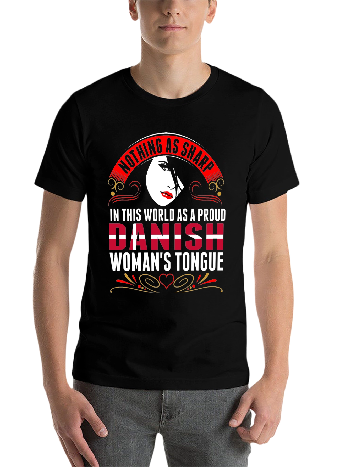 Black Proud Danish Woman's Tongue Graphic Tee view 7
