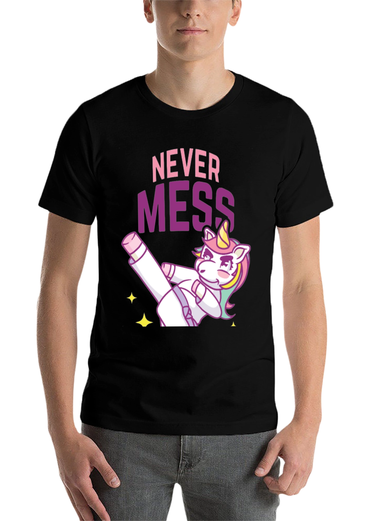 Black Never Mess Funny Unicorn Graphic Tee view 7