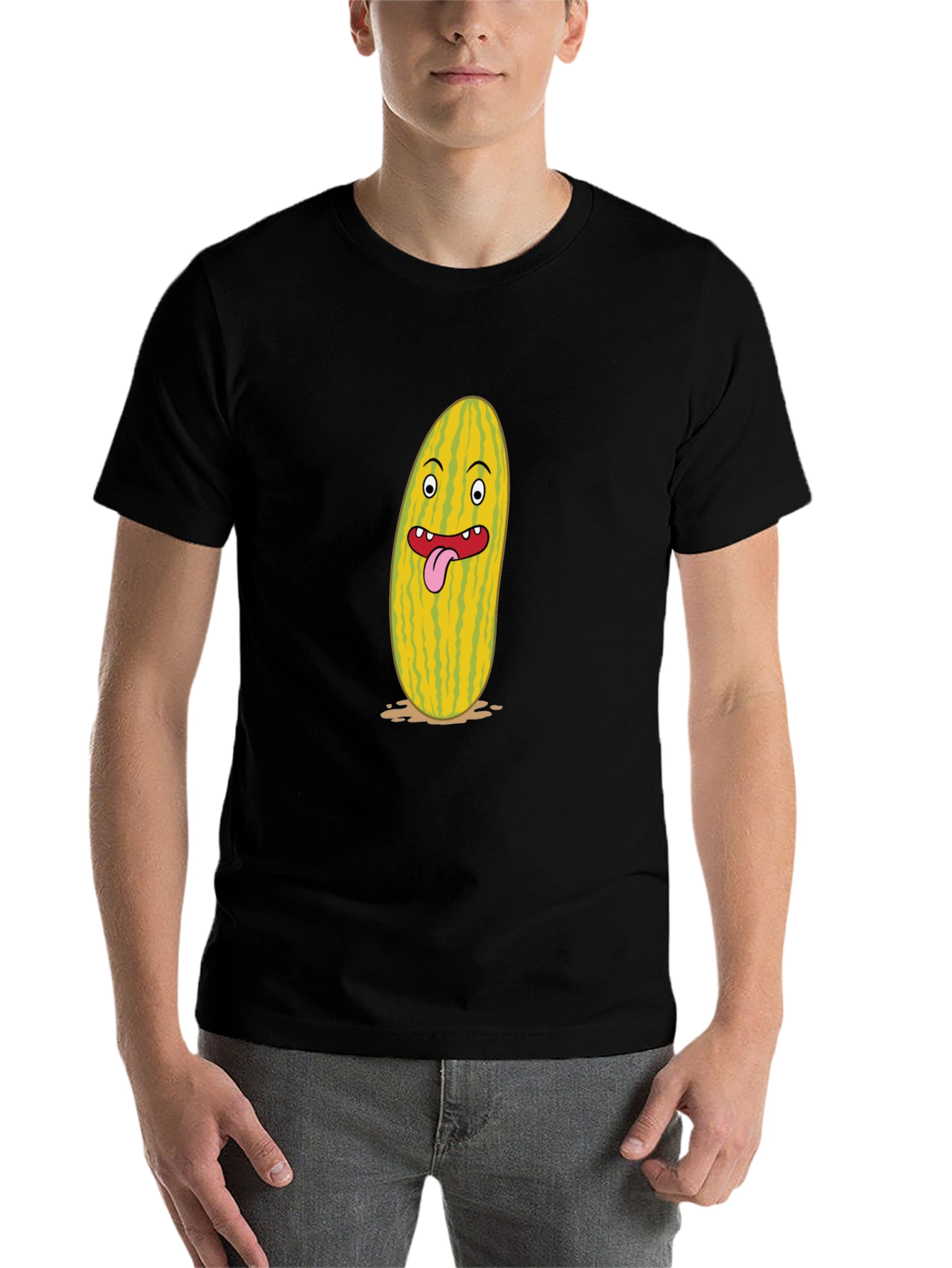 Black Funny Cartoon Pickle Graphic Black T-Shirt view 7