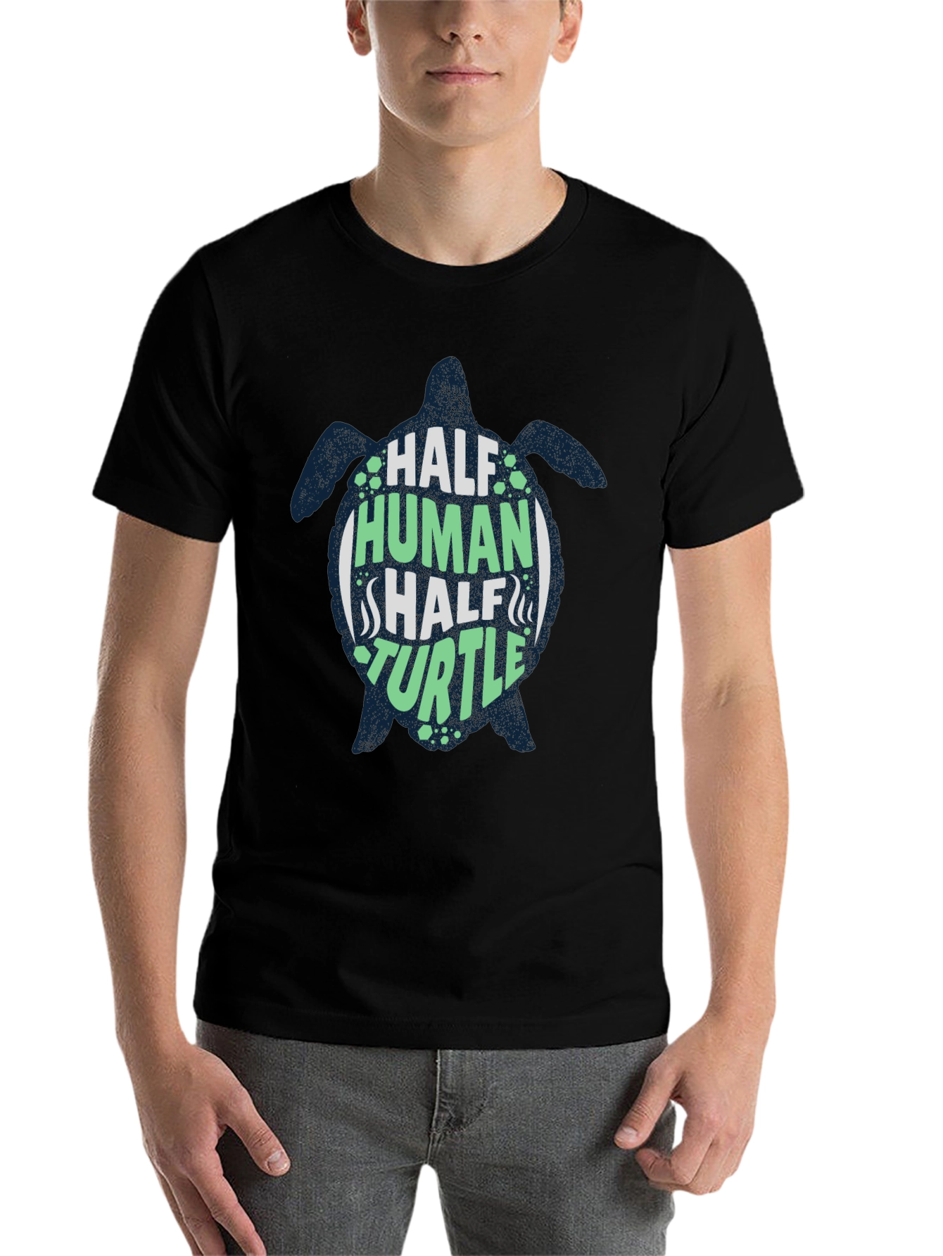Black Half Human Half Turtle Black Graphic T-Shirt view 7