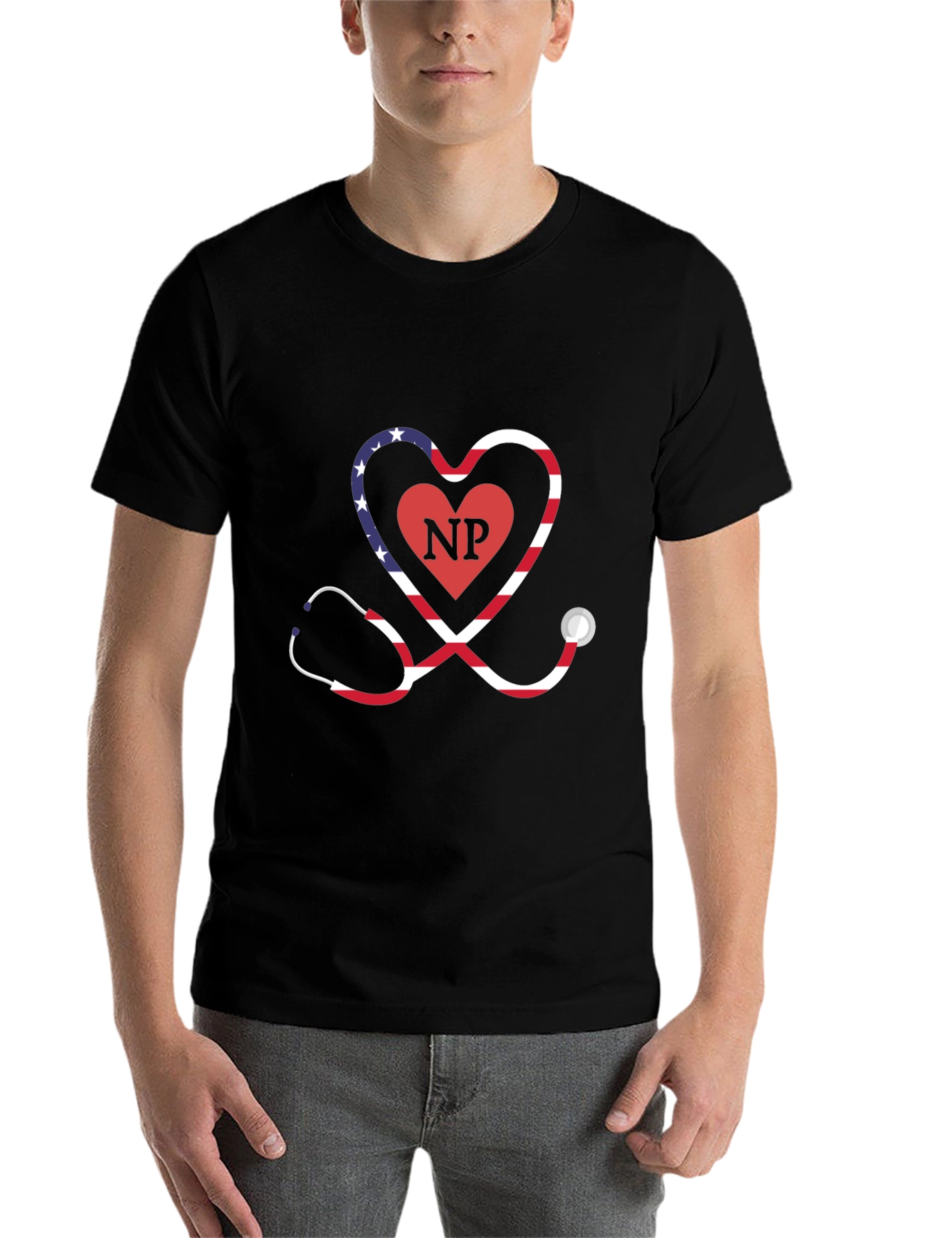 Black Nurse Practitioner Stethoscope Heart T-Shirt view 7