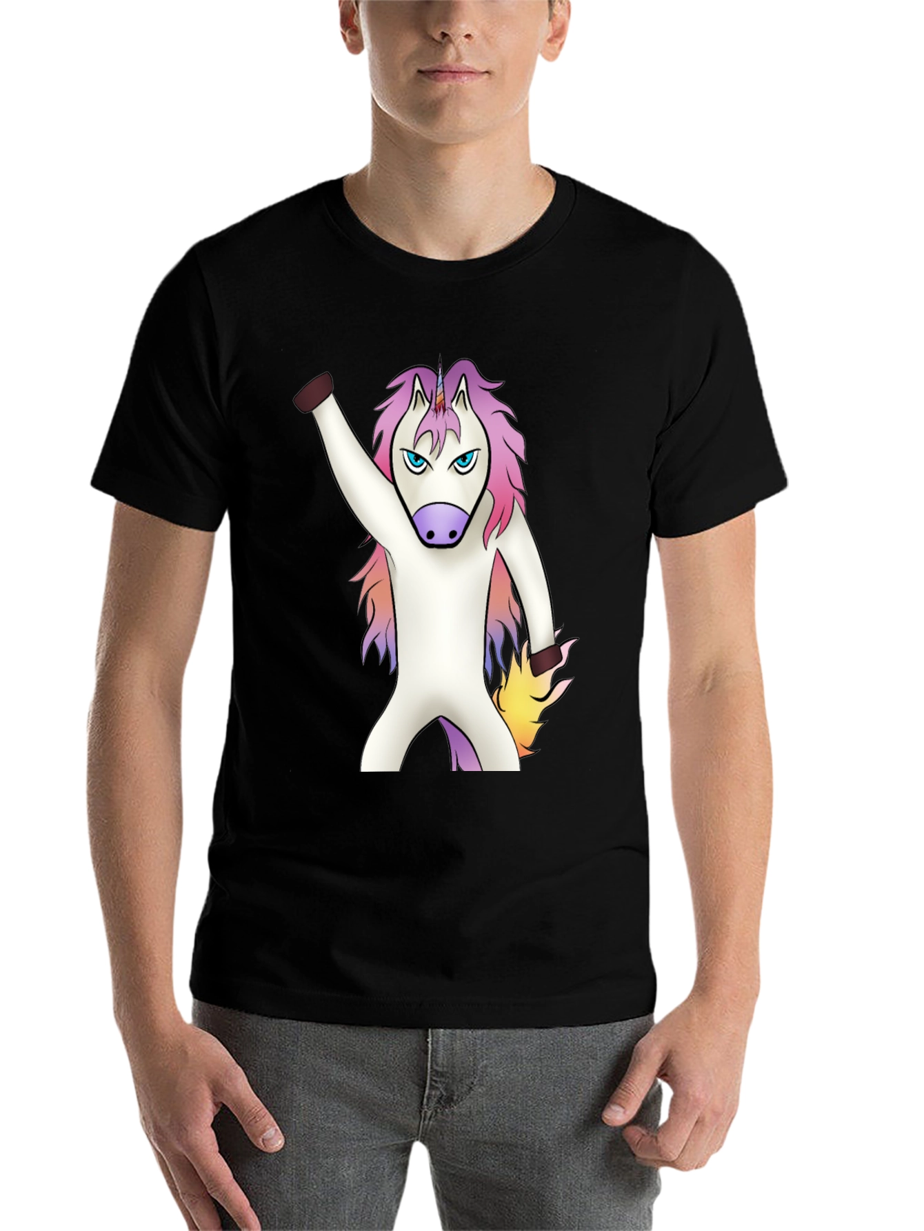 Black Angry Unicorn T-Shirt - Black Cotton Tee view 7