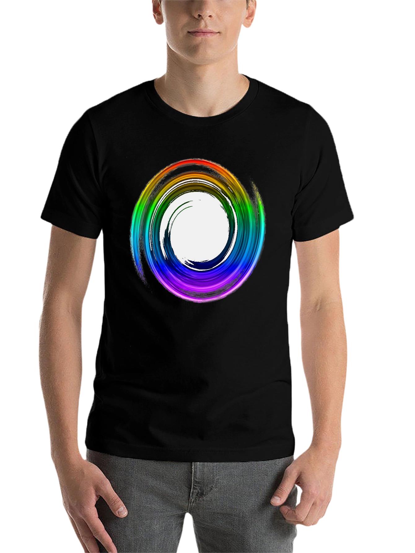 Black Rainbow Swirl Graphic Tee - Stylish Casual Top view 7