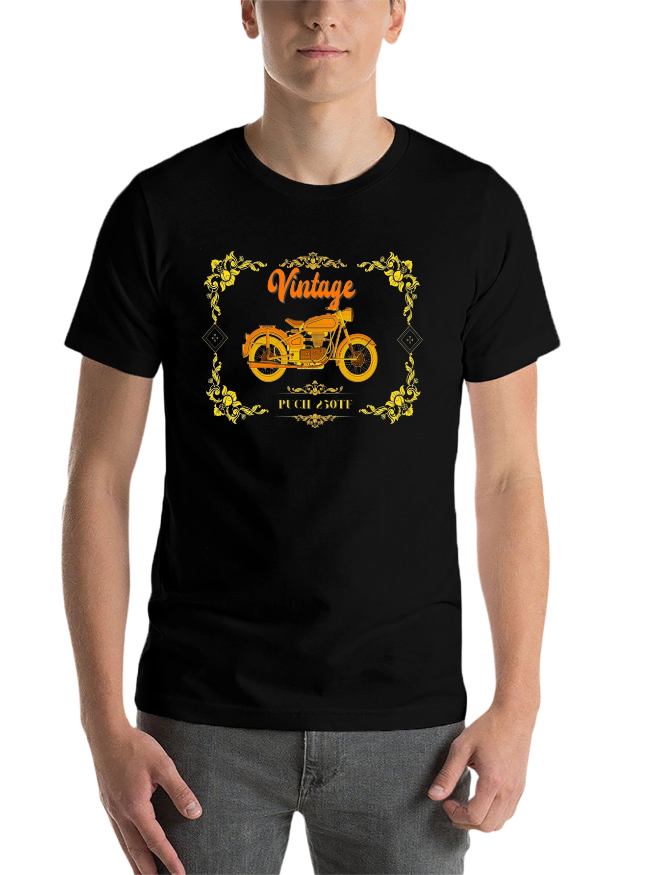 Black Vintage Motorcycle T-Shirt - Classic Biker Design view 7