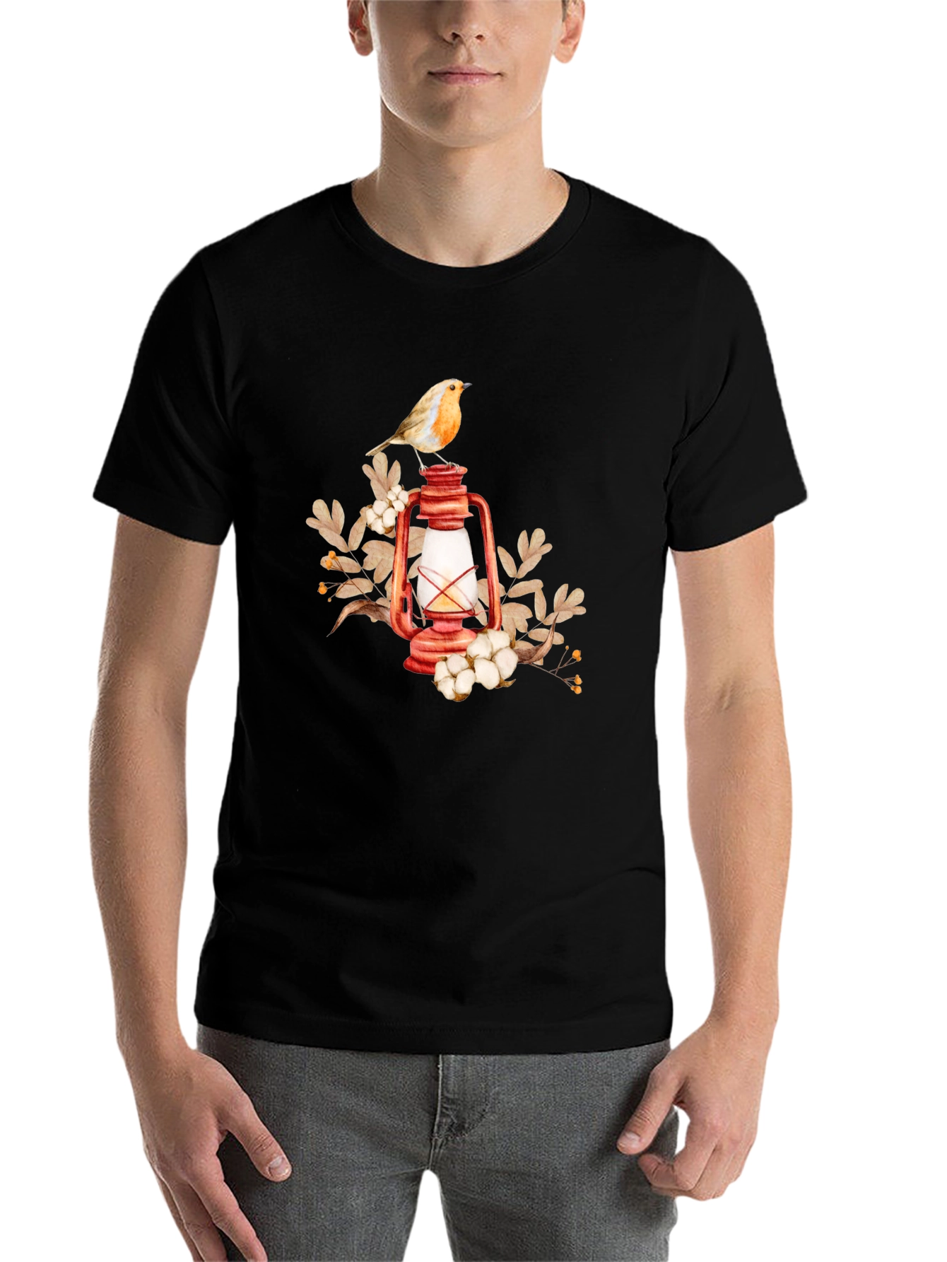 Black Bird on Lantern Graphic Tee - Black view 7