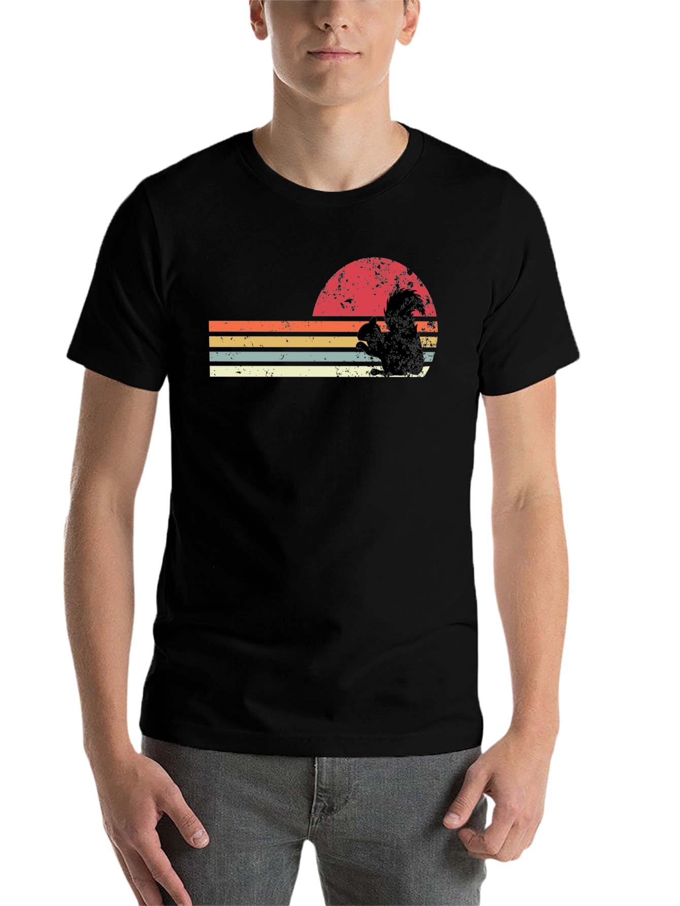 Black Retro Squirrel Sunset Graphic Tee - Black view 7