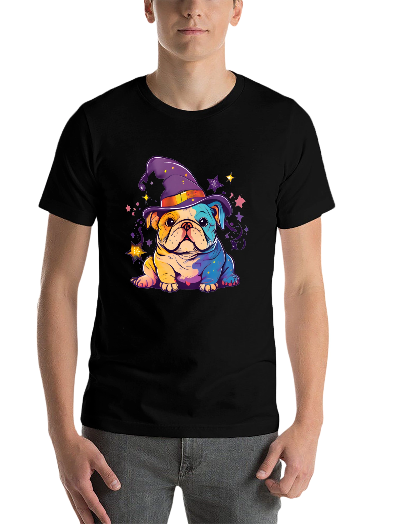 Black Bulldog Witch Hat T-Shirt view 7