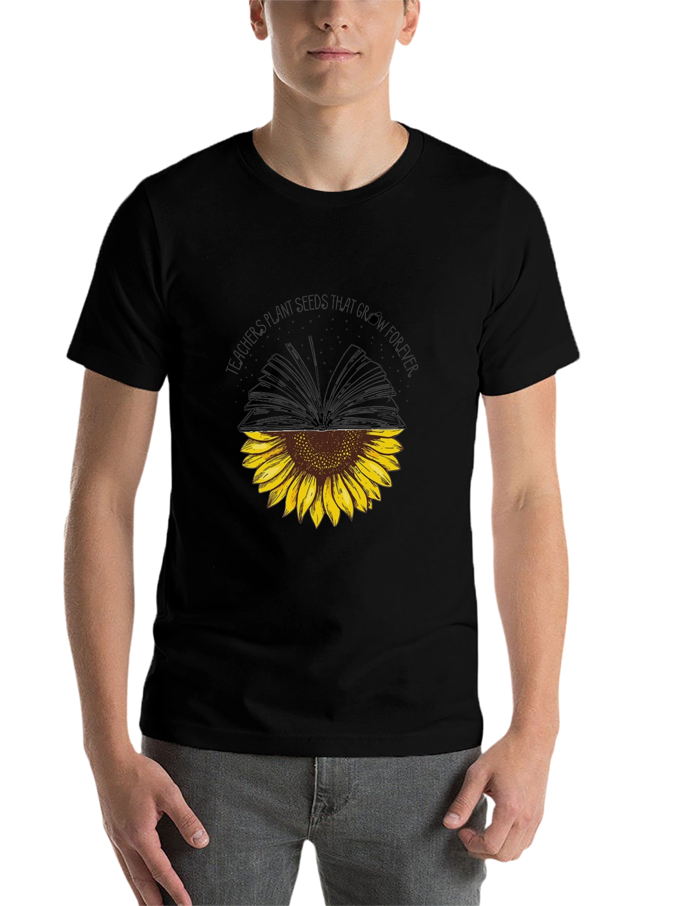Black Teacher's Plant Seeds Sunflower Book T-Shirt view 7