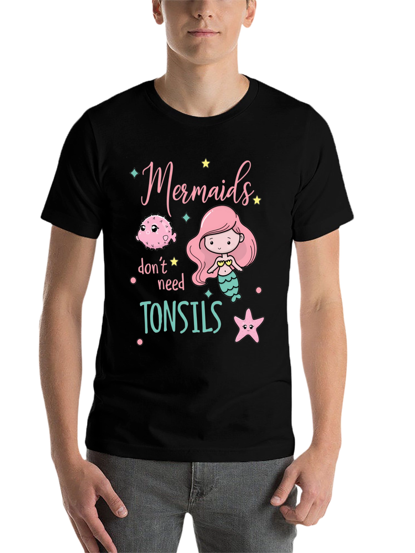 Black Mermaids Don't Need Tonsils Funny T-Shirt view 7