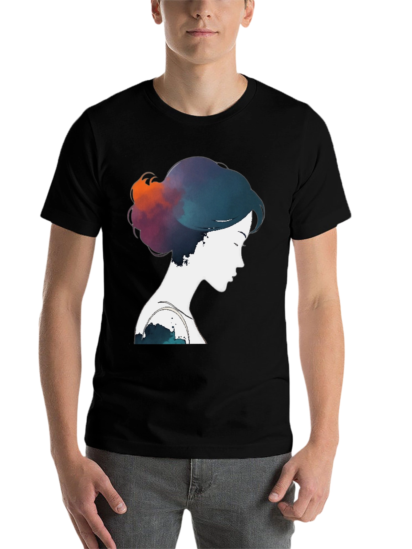 Black Watercolor Silhouette T-Shirt - Artistic Design view 7