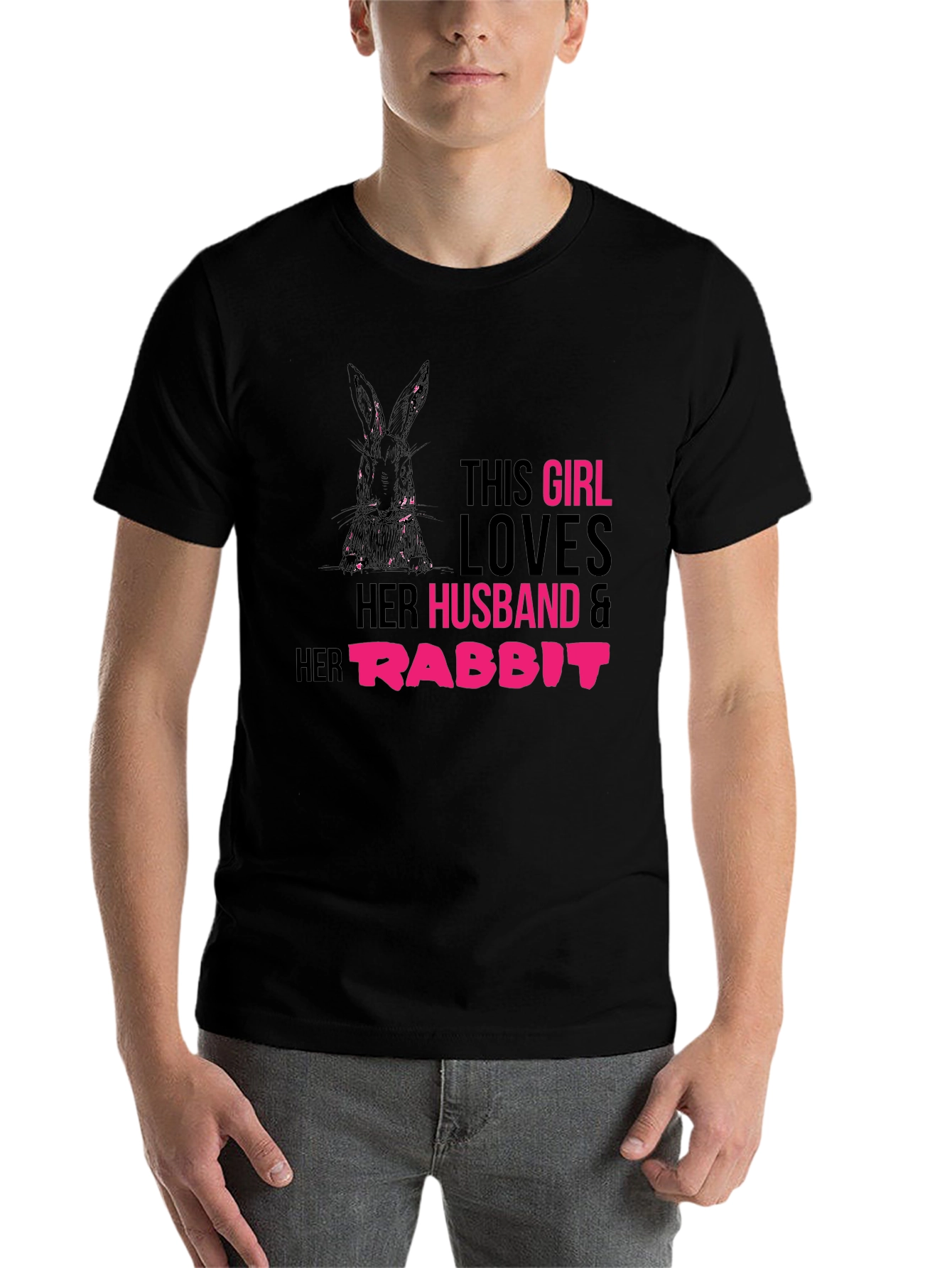 Black Girl Loves Husband and Rabbit T-Shirt view 7
