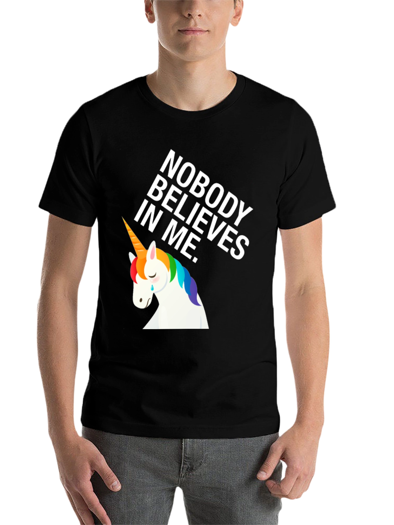 Black Sad Unicorn Graphic Tee - Nobody Believes view 7