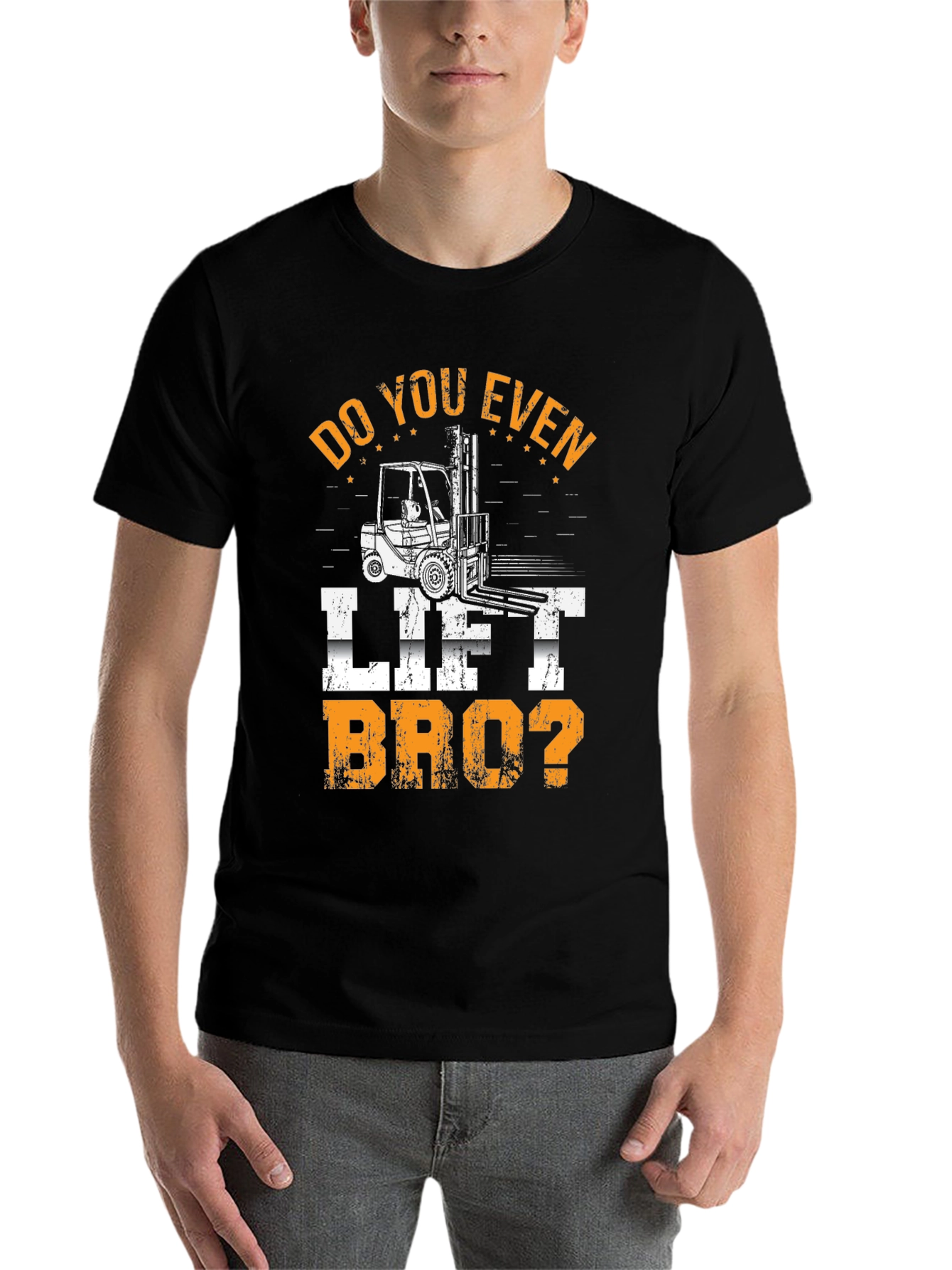 Black Do You Even Lift Bro? Forklift T-Shirt view 7