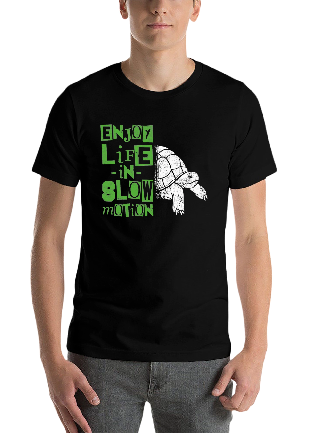 Black Enjoy Life in Slow Motion Turtle T-Shirt view 7