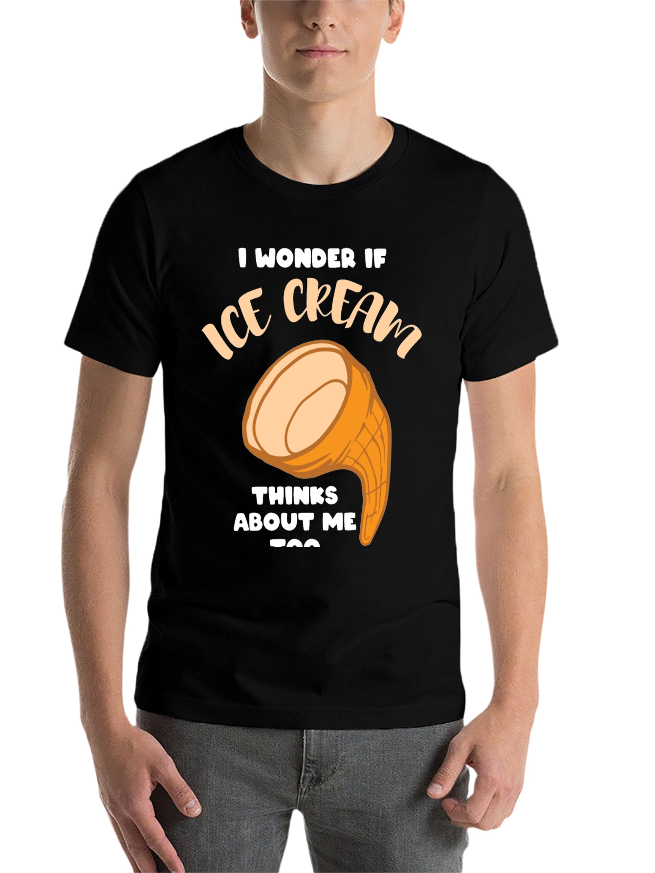 Black Ice Cream Thinks About Me Funny Graphic T-Shirt view 7