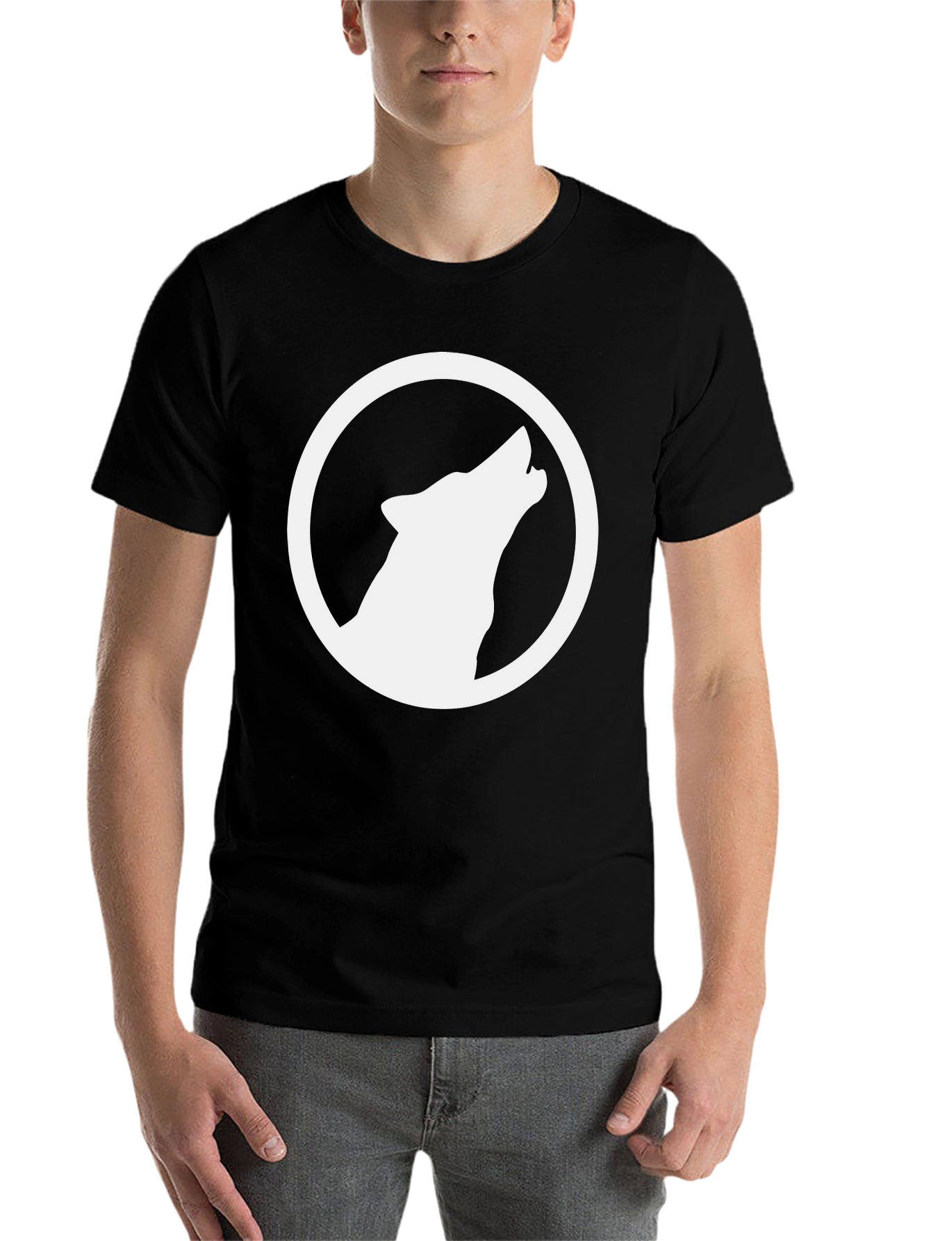 Black Wolf Circle Graphic T-Shirt - Black Cotton Tee view 7