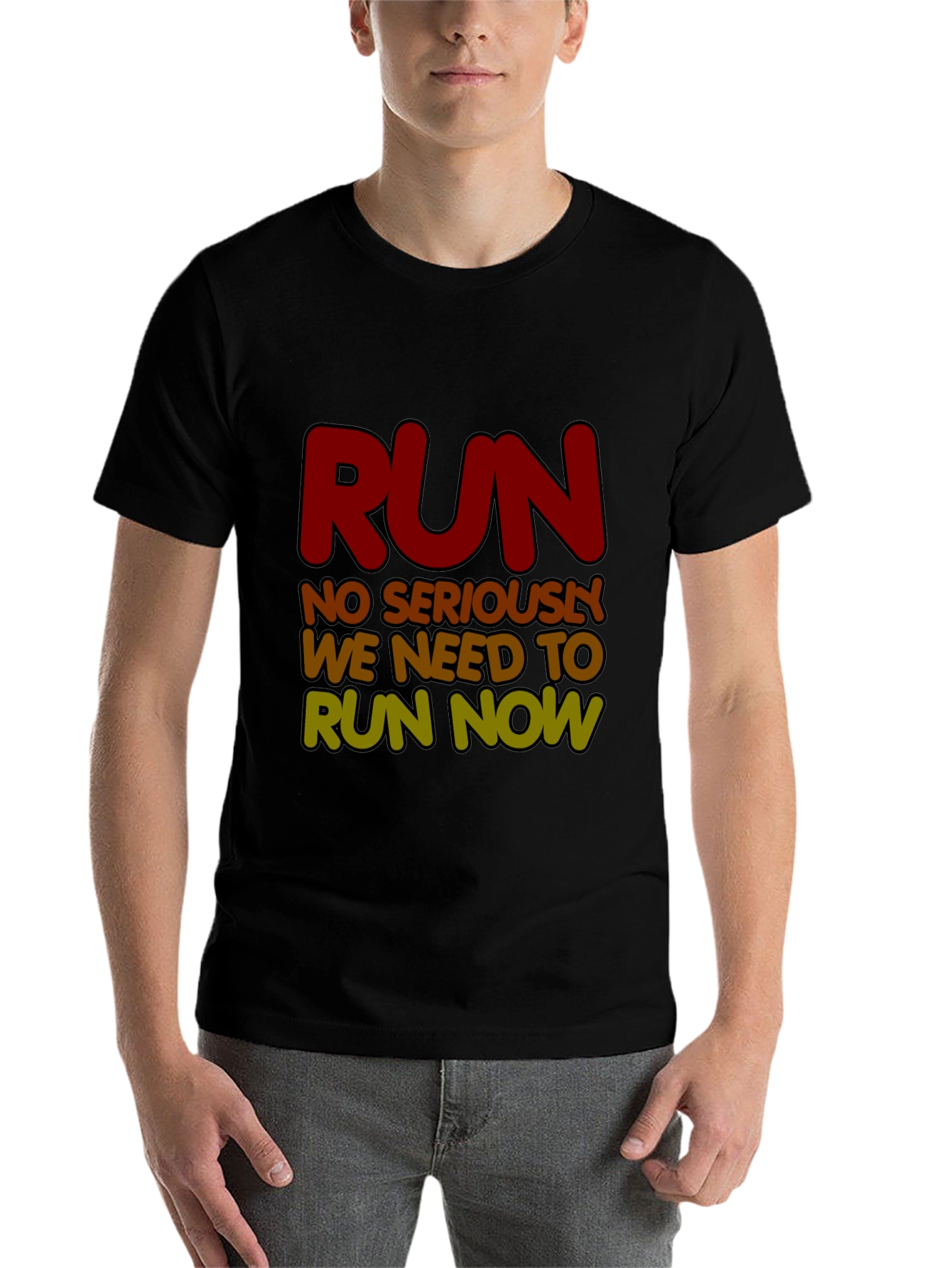 Black Run Now Graphic Tee - Funny Running Shirt view 7