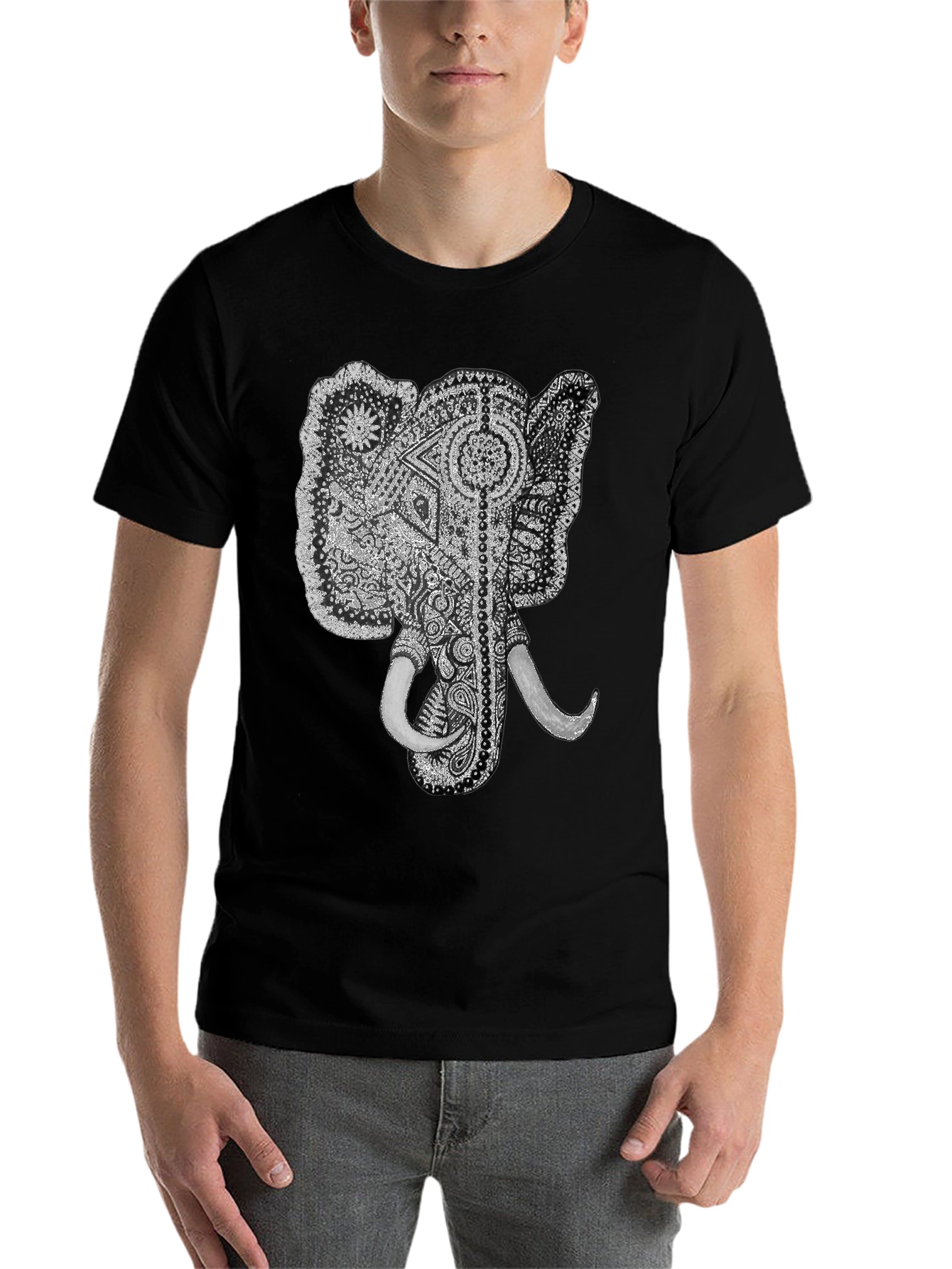 Black Elephant Graphic Tee - Black Cotton T-Shirt view 7