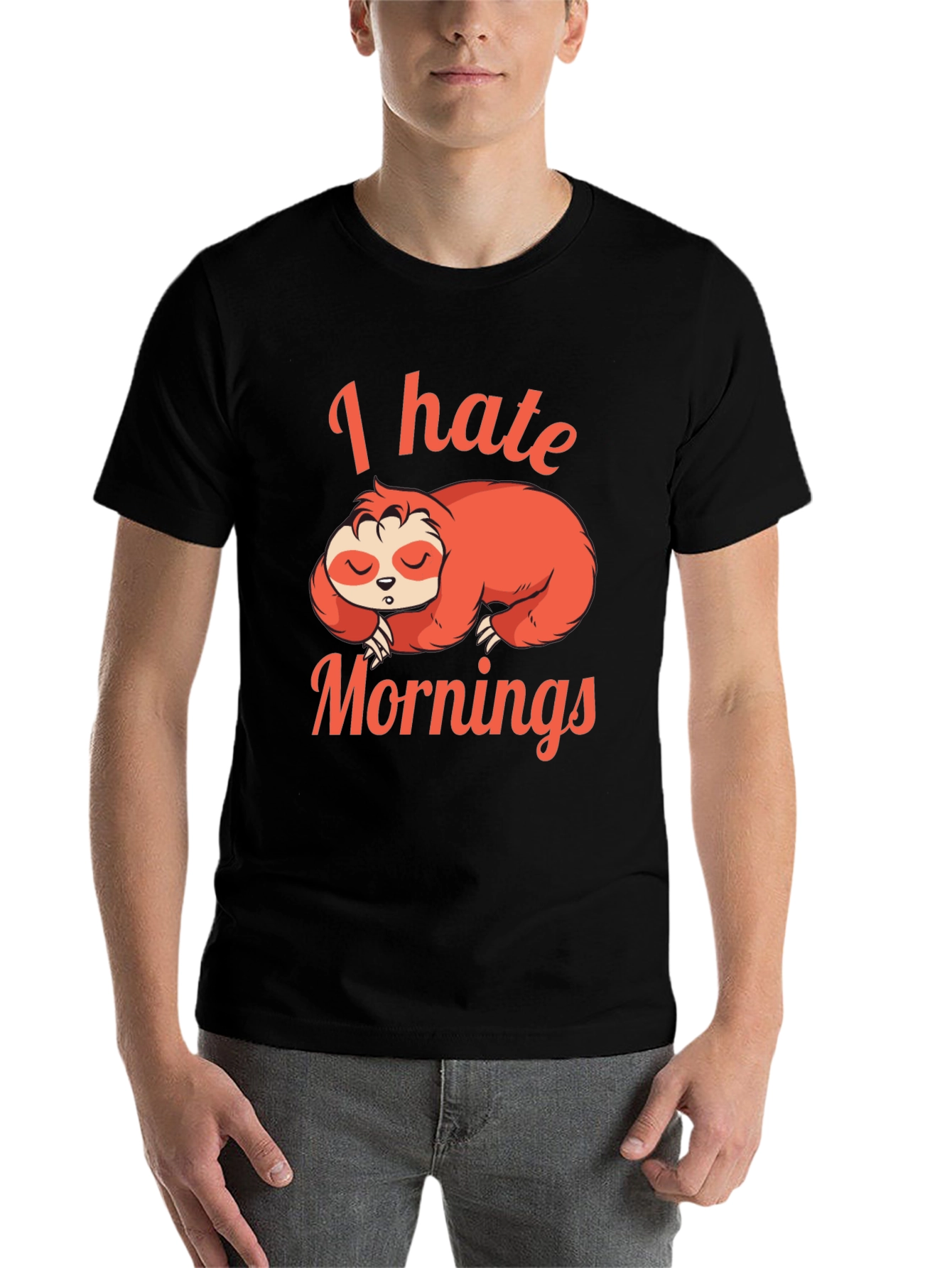 Black I Hate Mornings Sloth Graphic T-Shirt view 7