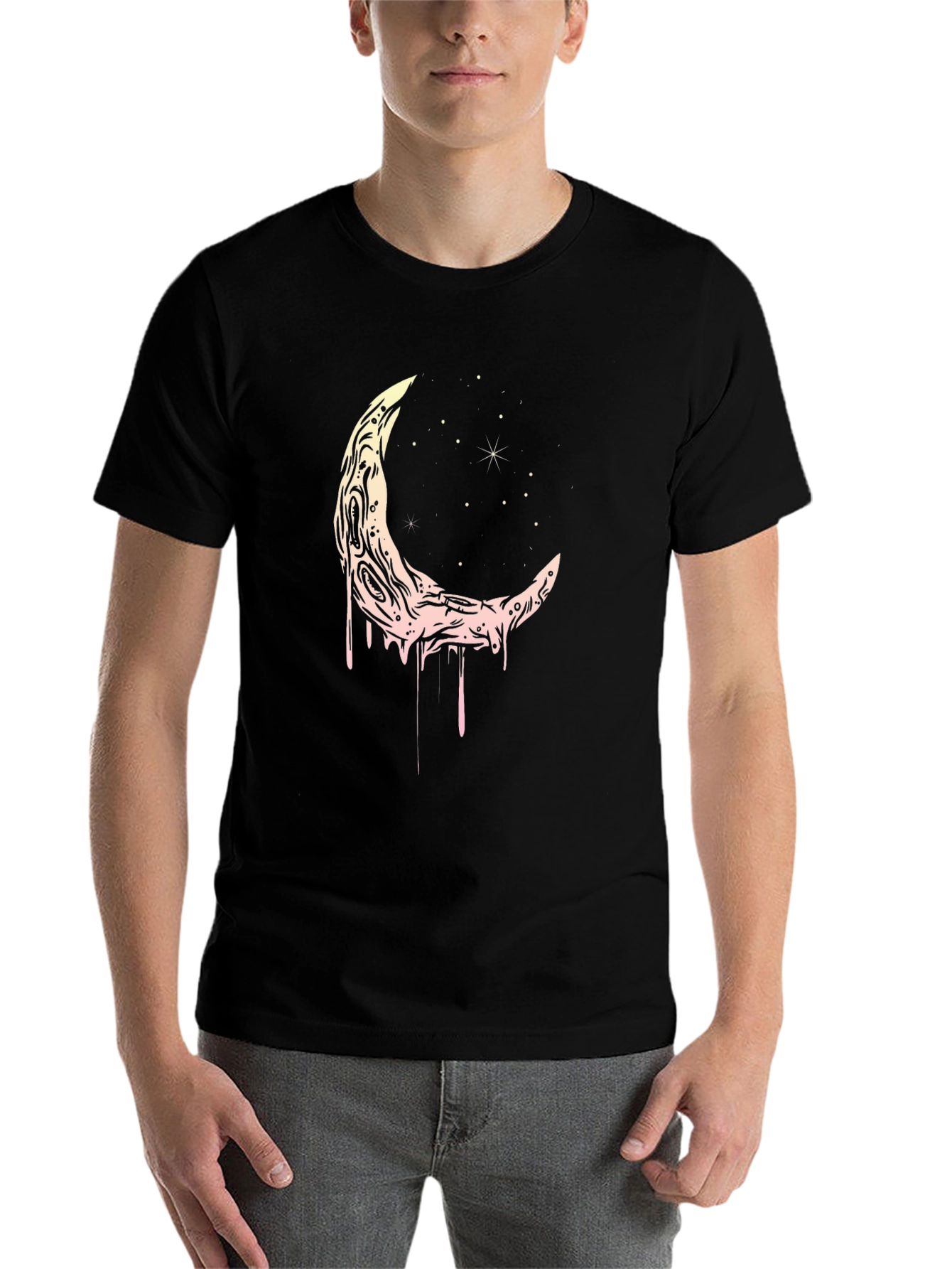 Black Crescent Moon Graphic Black T-Shirt view 7