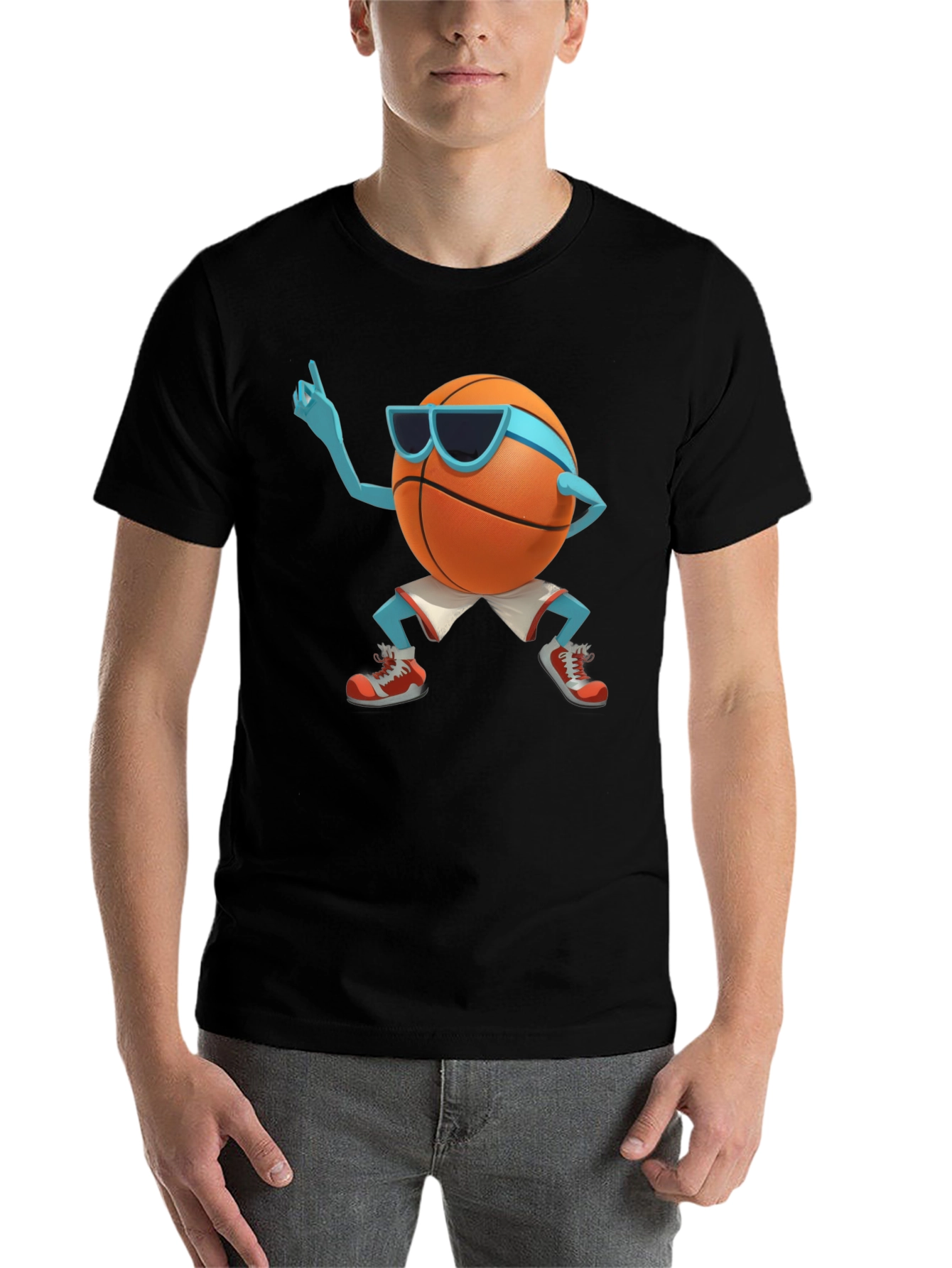 Black Cool Basketball Cartoon Graphic Black T-Shirt view 7