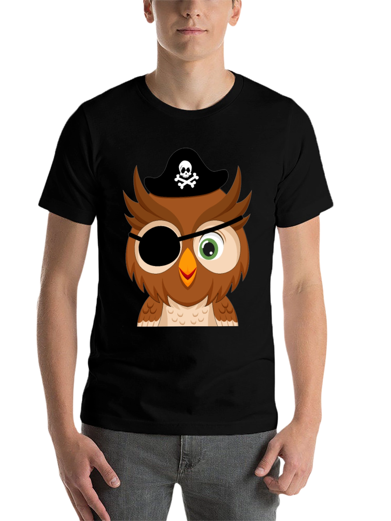 Black Pirate Owl Graphic Tee - Mens Black T-Shirt view 7