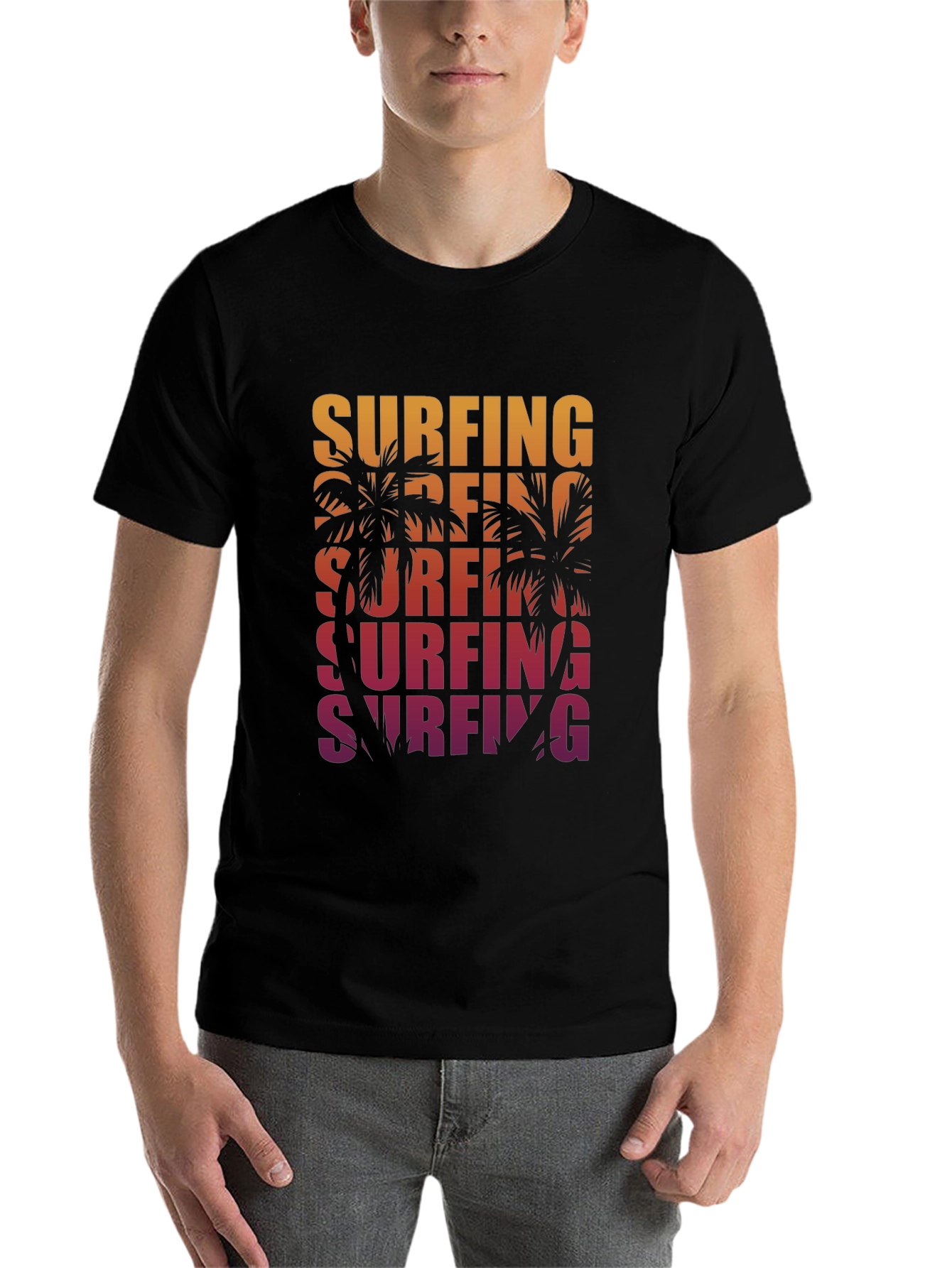 Black Surfing Palm Tree Graphic Tee - Retro Style view 7