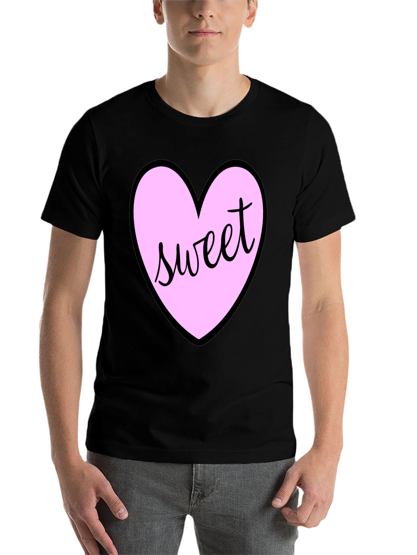 Black Sweet Heart T-Shirt - Black Cotton Valentine's Day Tee view 7