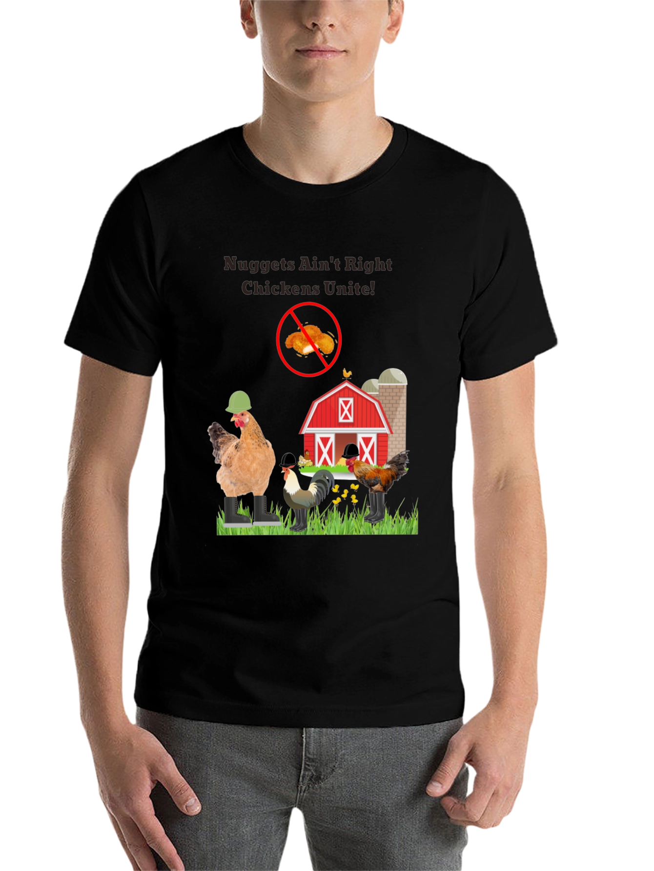 Black Nuggets Ain't Right Chickens Unite! T-Shirt view 7