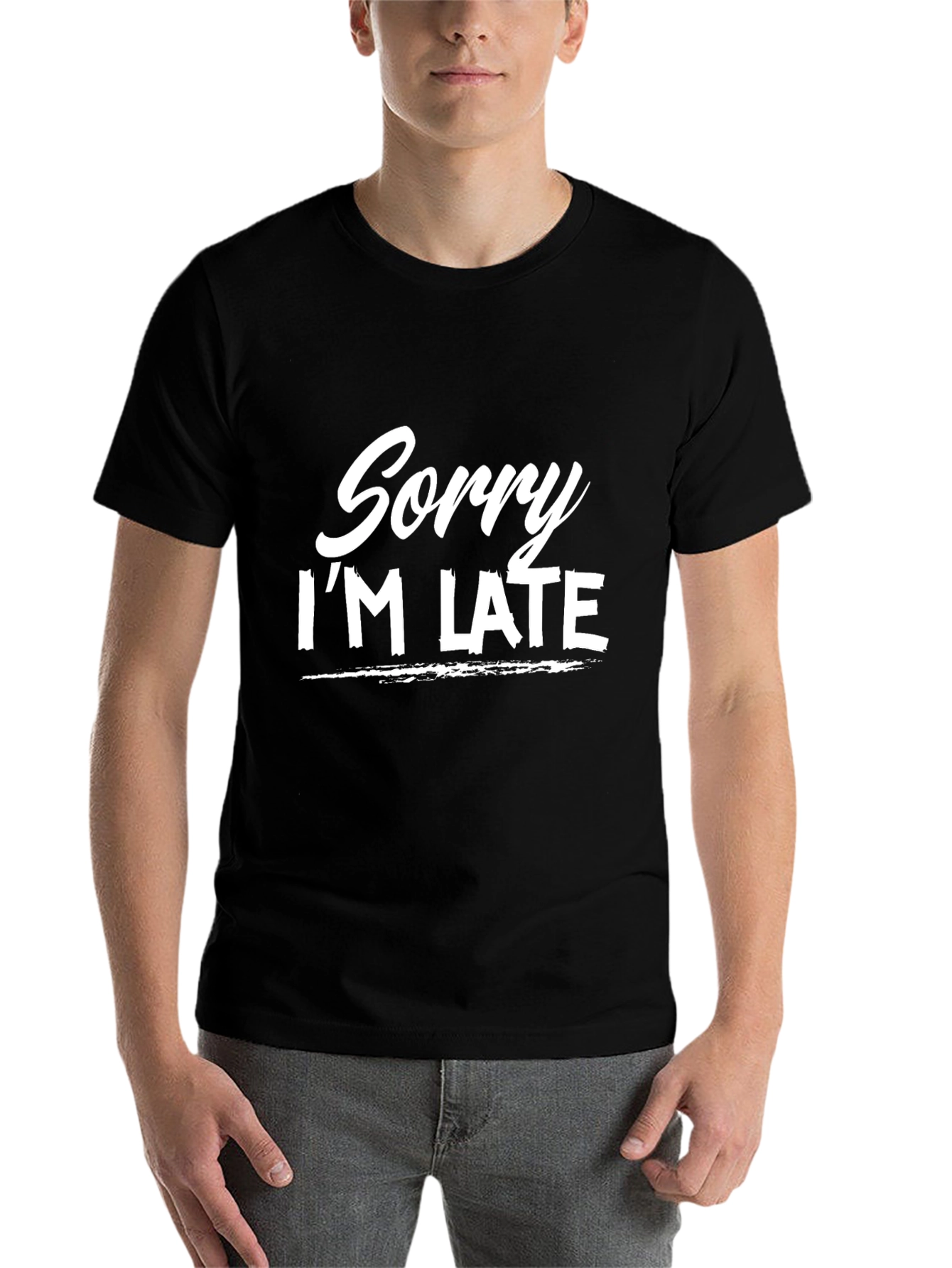 Black Sorry I'm Late Graphic Tee - Black view 7
