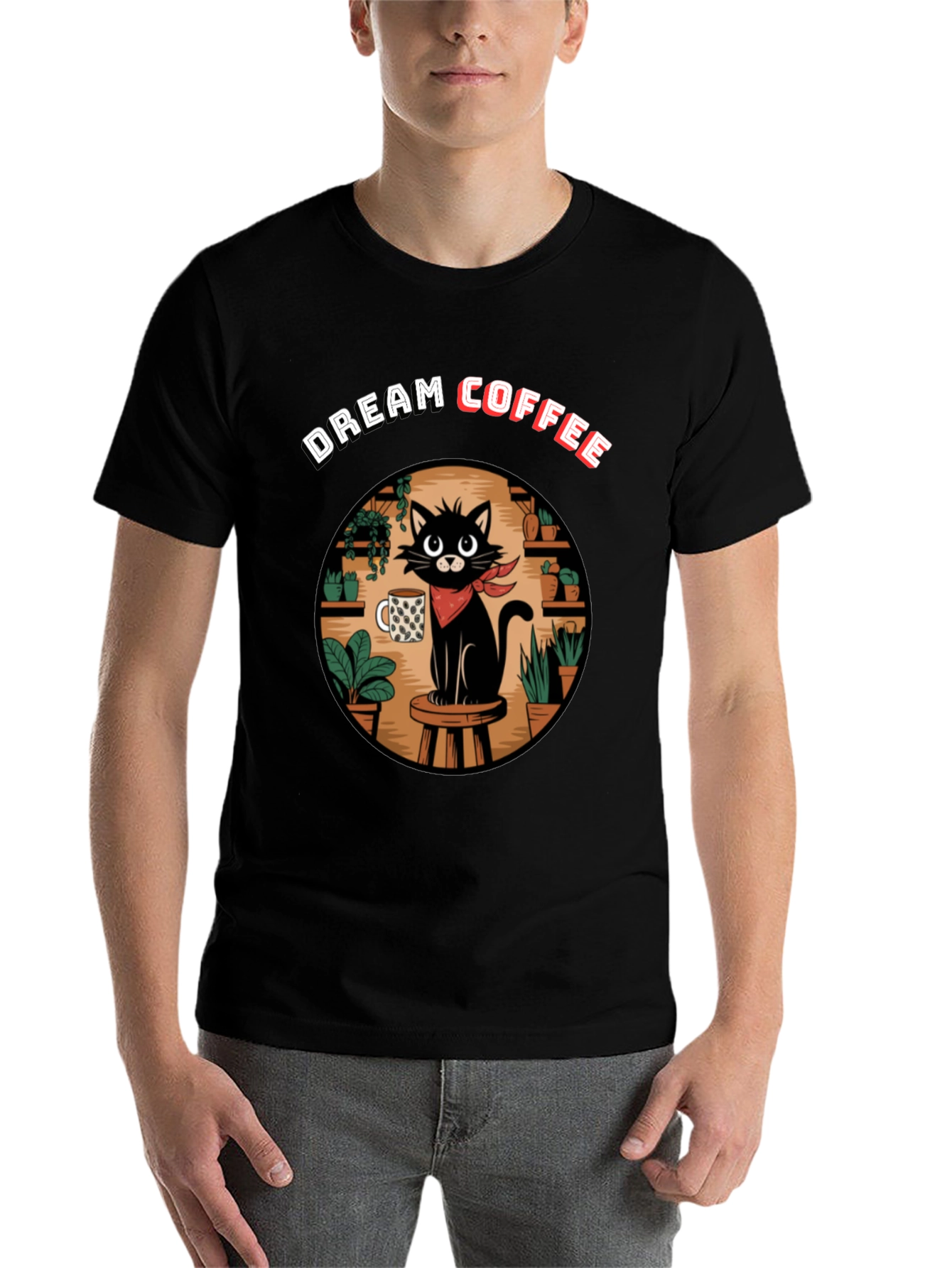 Black Dream Coffee Cat Graphic T-Shirt view 7