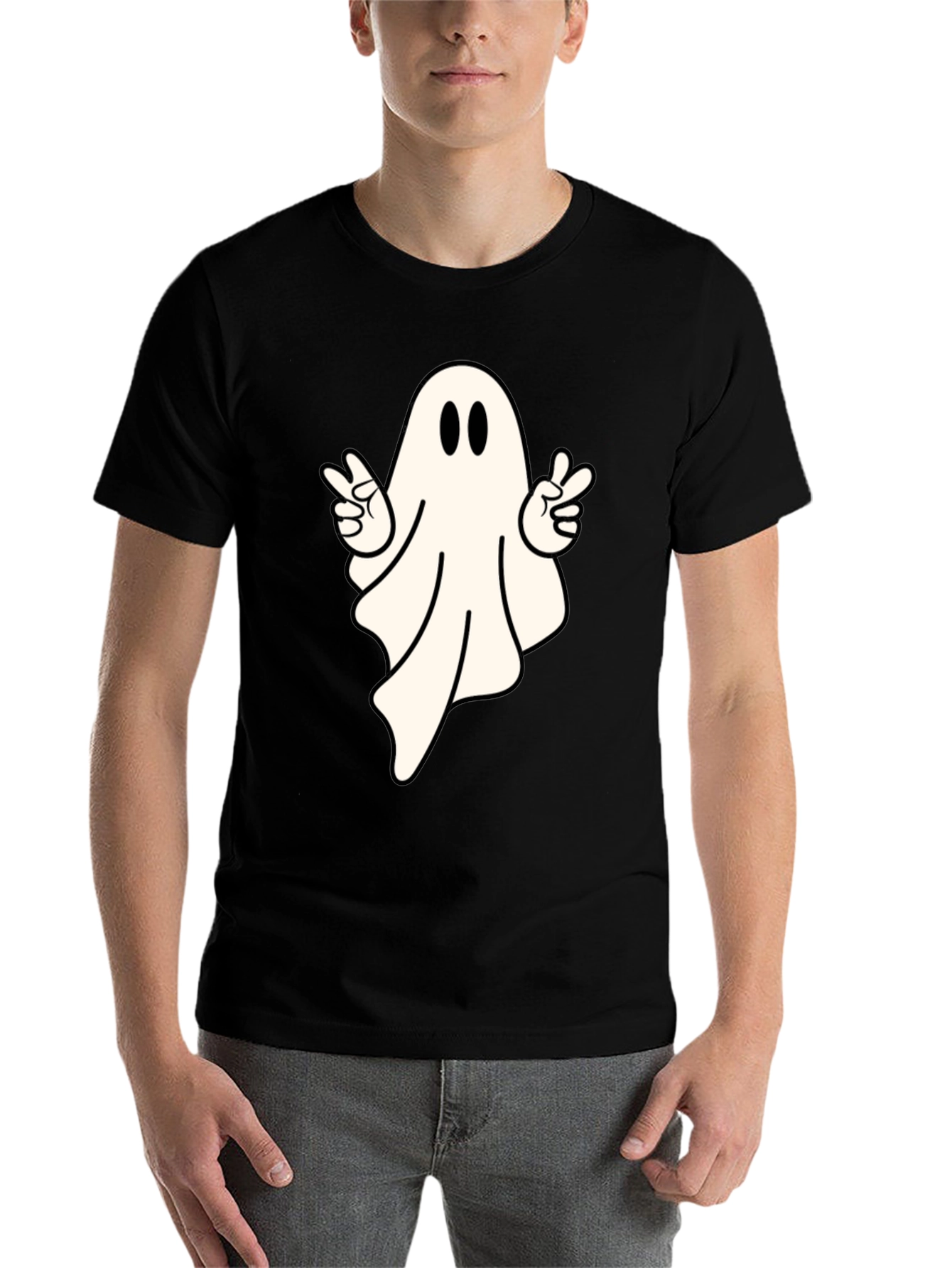 Black Cool Ghost Peace Sign T-Shirt - Spooky Season Apparel view 7
