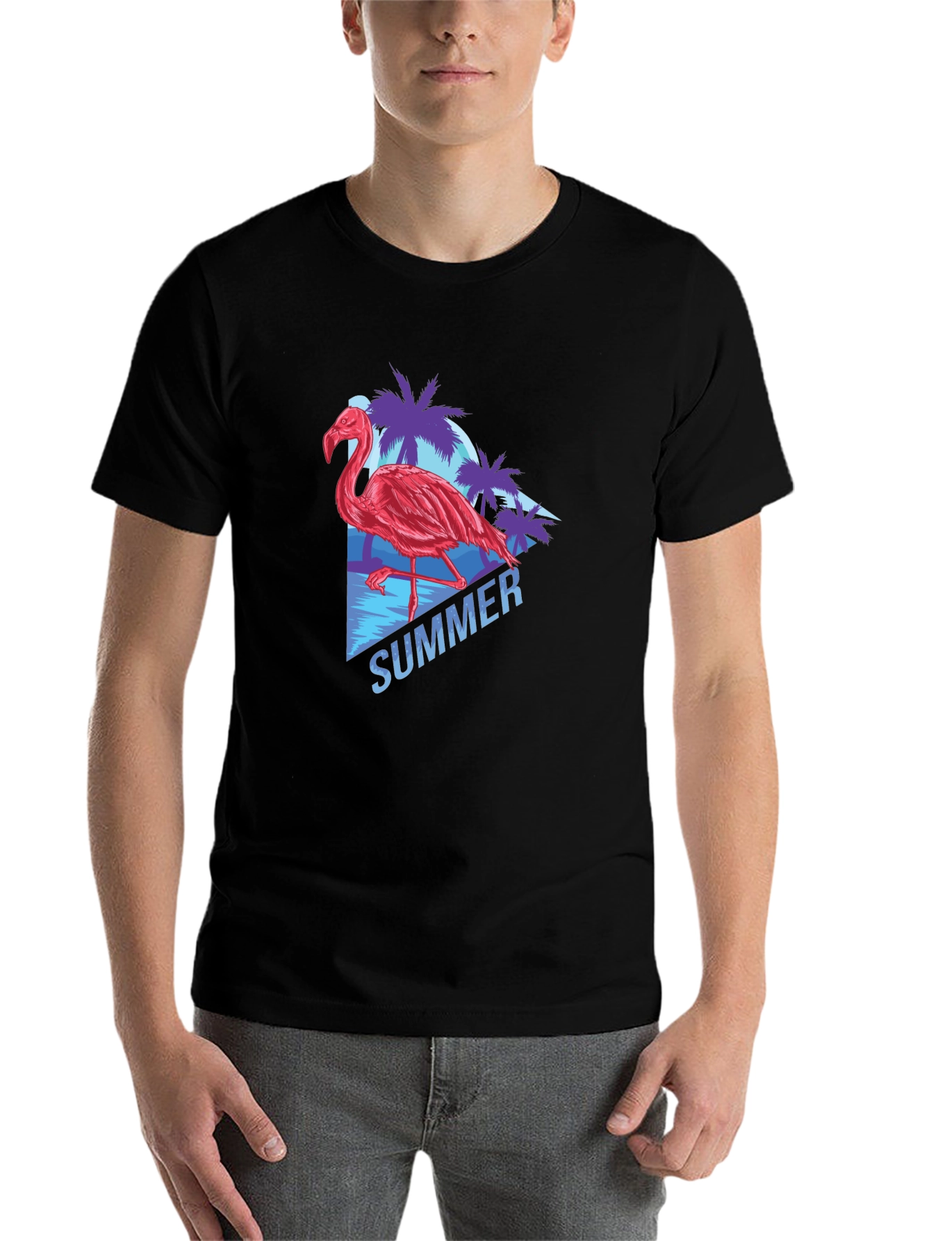 Black Summer Flamingo T-Shirt - Tropical Vibes view 7