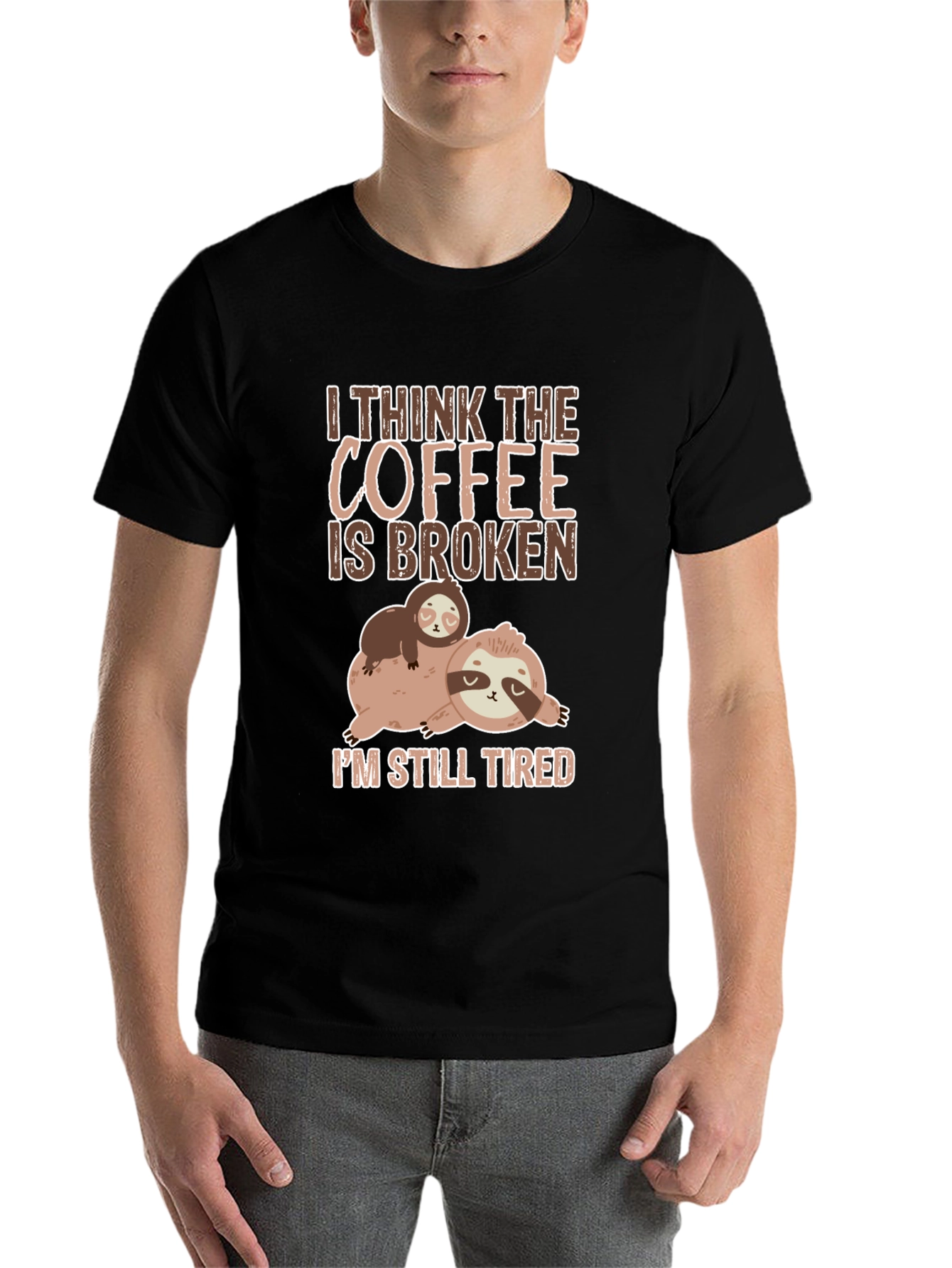 Black Funny Sloth Coffee T-Shirt view 7