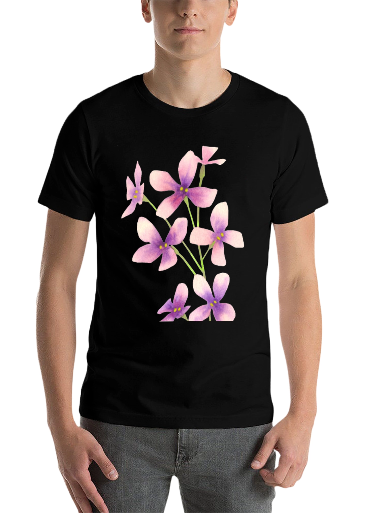 Floral Print Black T-Shirt - 7