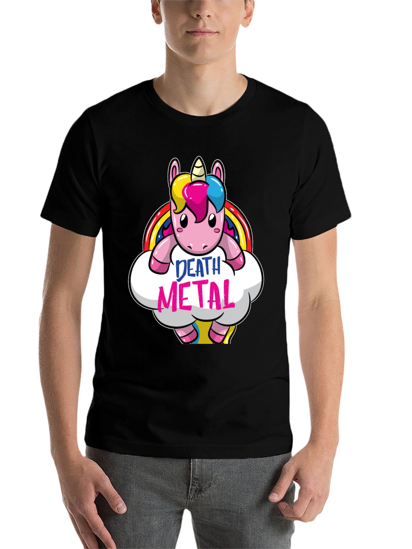 Black Death Metal Unicorn Graphic T-Shirt - Black view 7