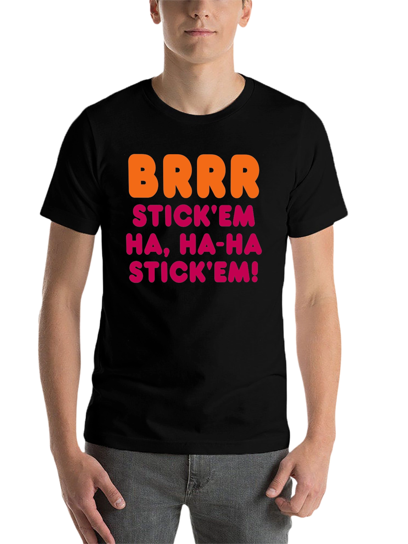 Black BRRR STICK'EM Men's Black T-Shirt view 7