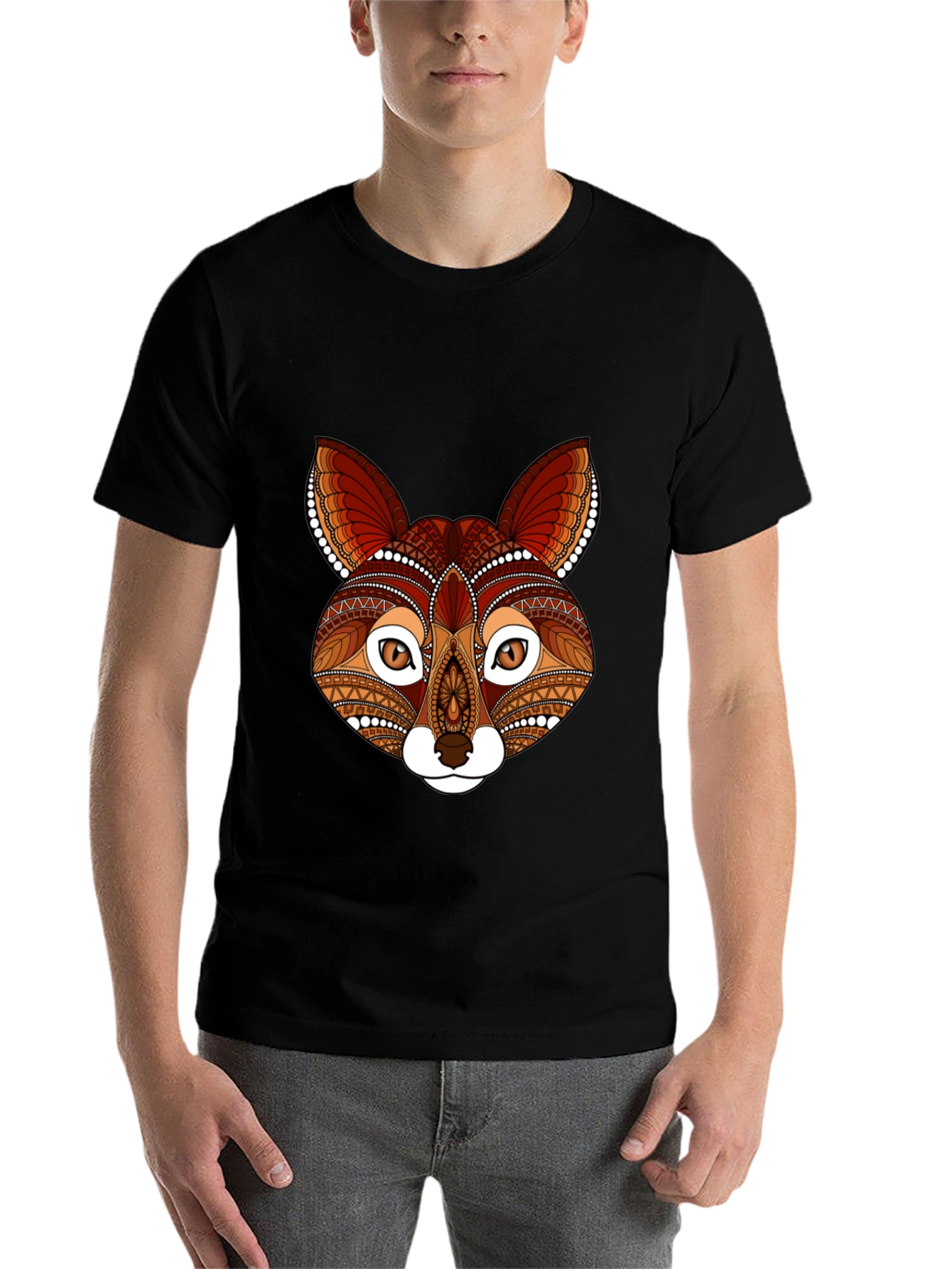 Black Fox Head Graphic Print T-Shirt view 7