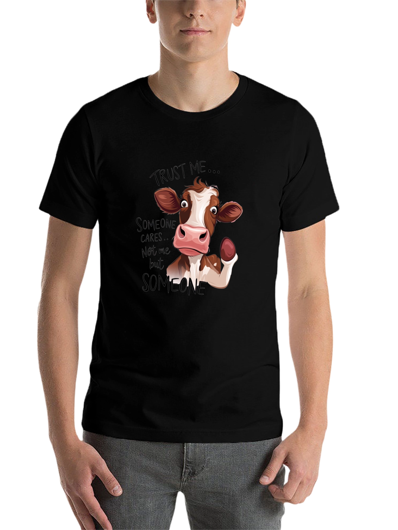 Black Trust Me, Someone Cares Cow Graphic Tee view 7